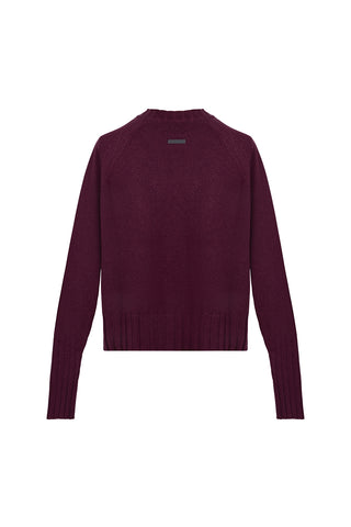 Bordo Vanessa Saf Kaşmir Yuvarlak Yaka Crop Kazak