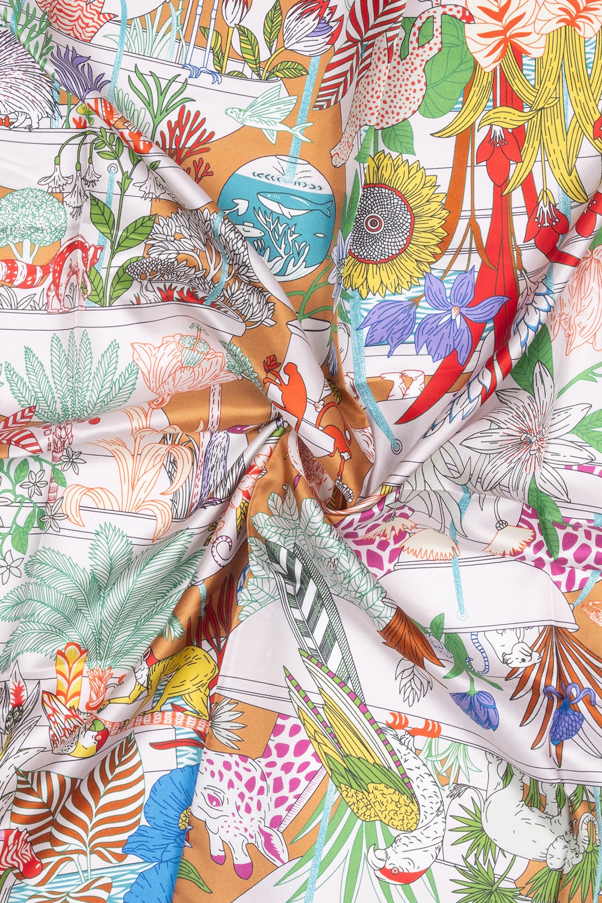 Camel Lara Saf İpek Baskılı Eşarp 90x90 cm