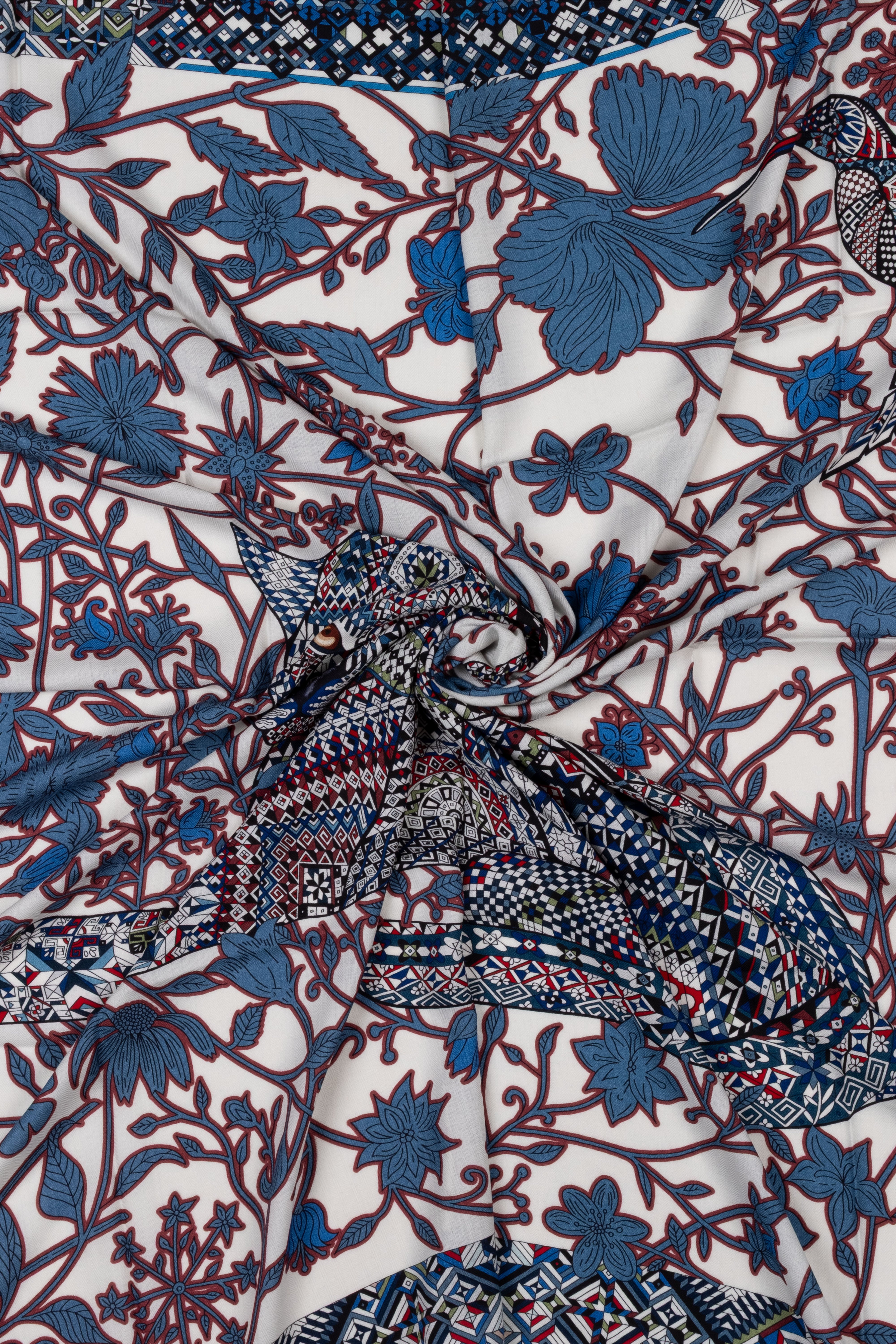 Mavi Beyaz Linda Kaşmir Desenli Kare Eşarp 140x140 cm