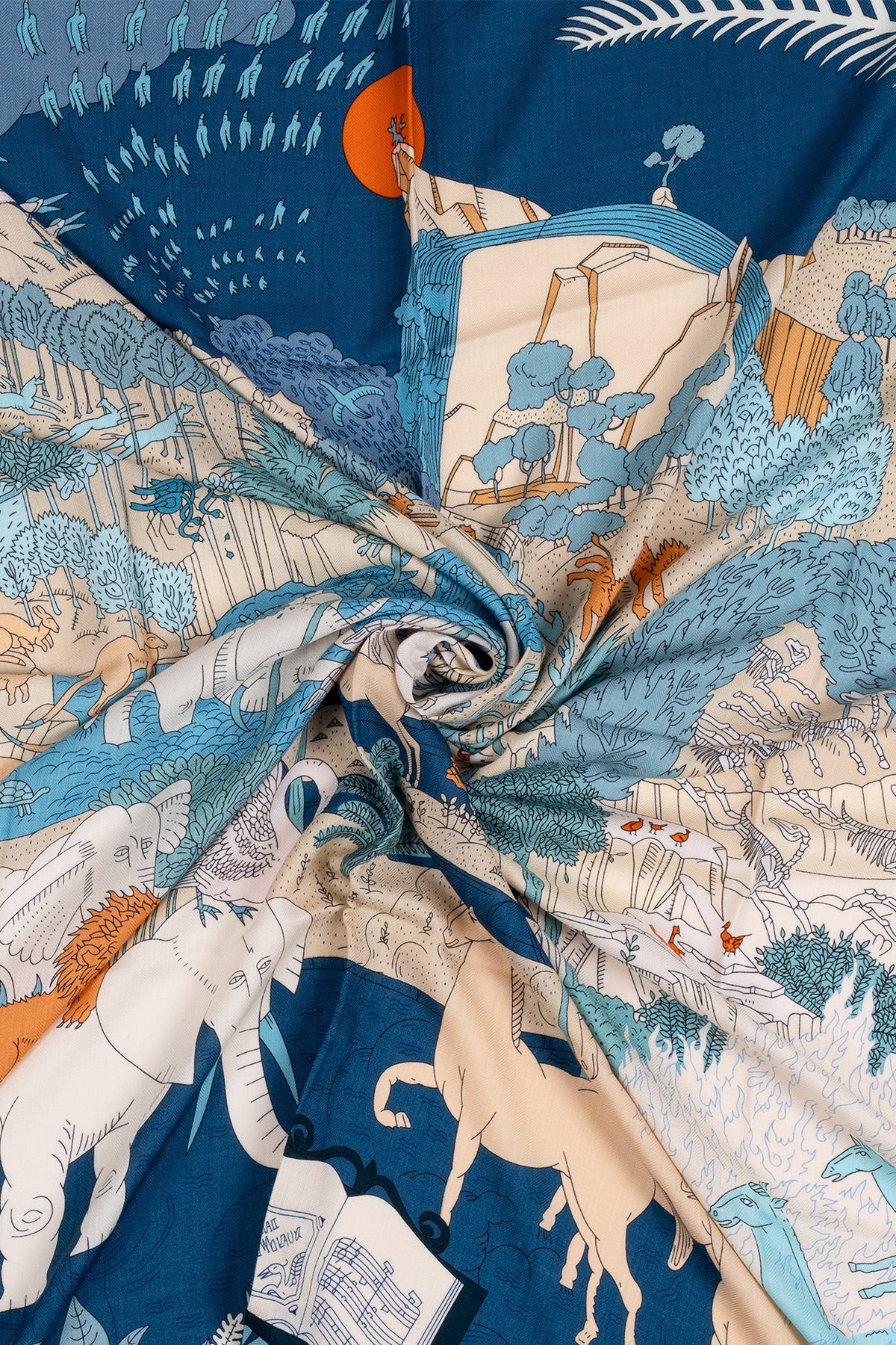 Turuncu Beyaz Linda Saf Kaşmir Baskılı Eşarp 140x140 cm