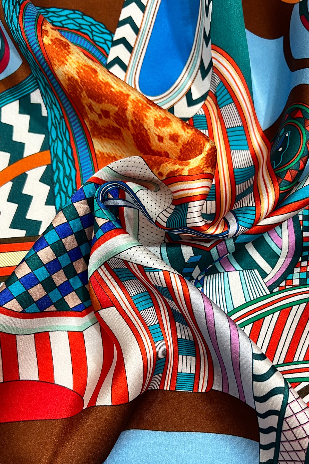 Turkuaz Laila Saf İpek Roma Küçük Eşarp 50x50 cm