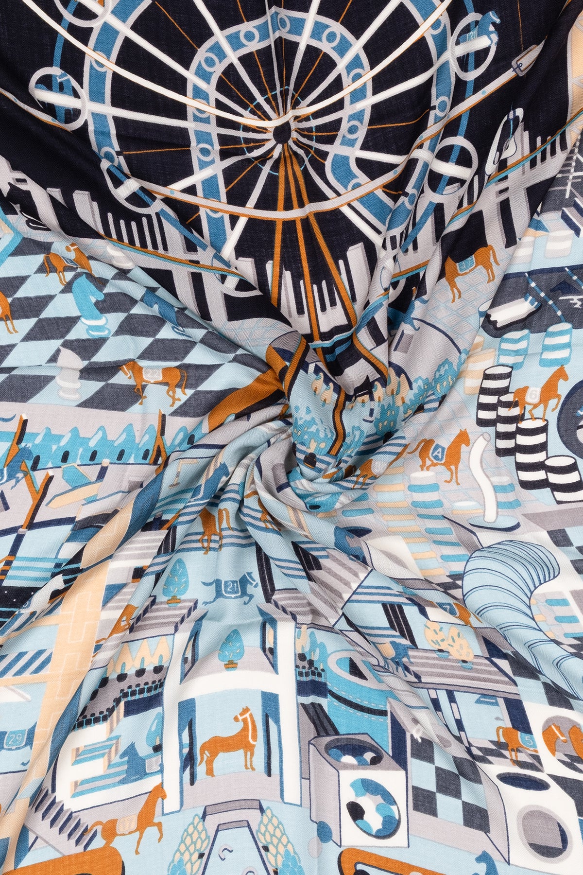 Mavi Ekru Linda Saf Kaşmir Baskılı Eşarp 140x 140 cm