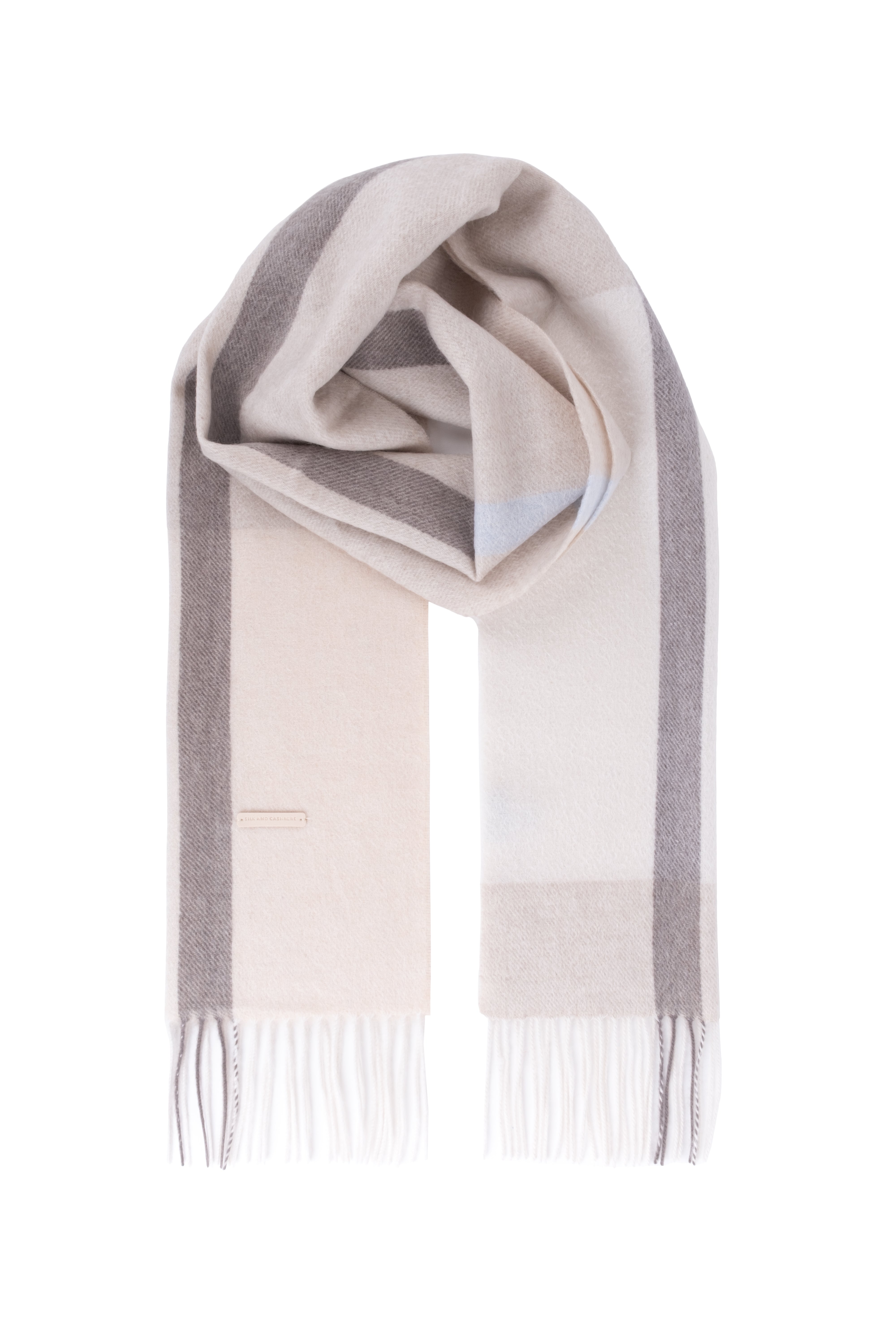 Ekru Patrick Saf Kaşmir Kareli Atkı 30x164 cm