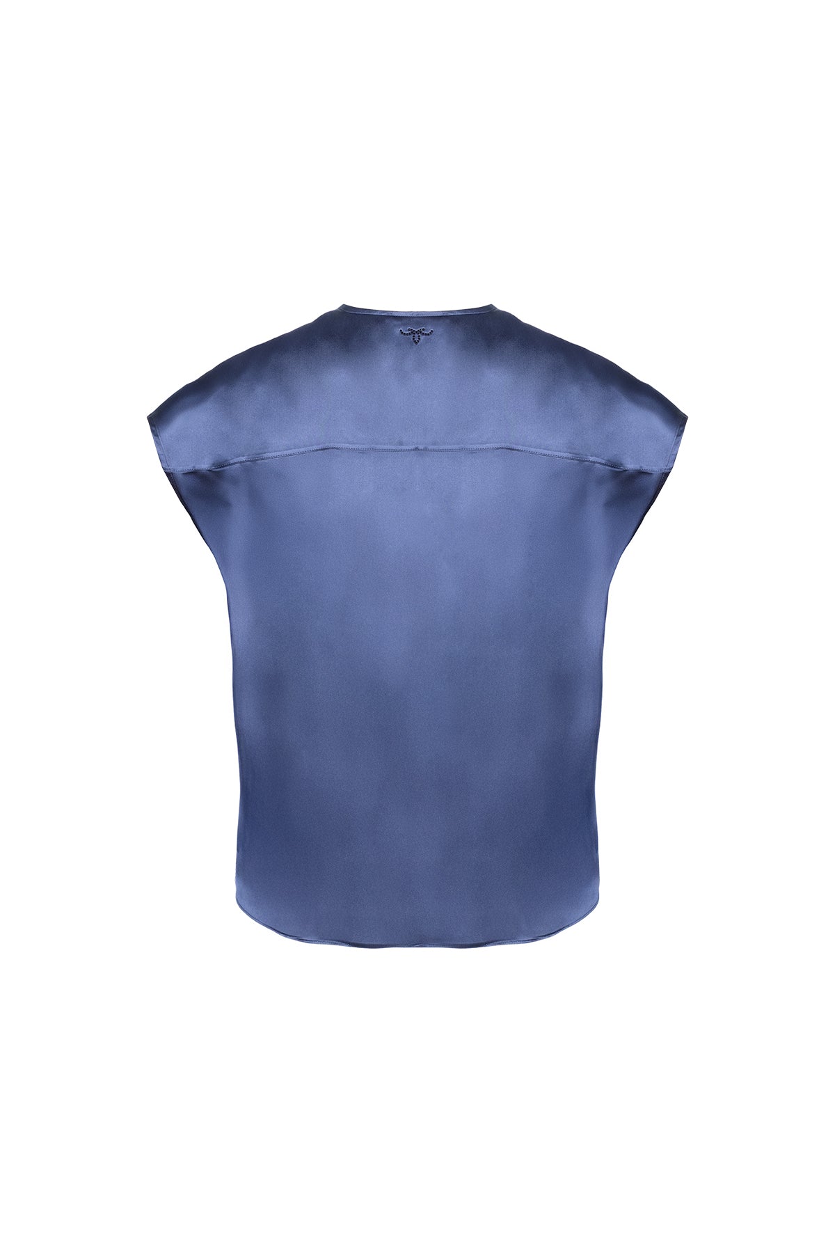 Lacivert Monica Saf İpek V Yaka Kısa Kollu Bluz