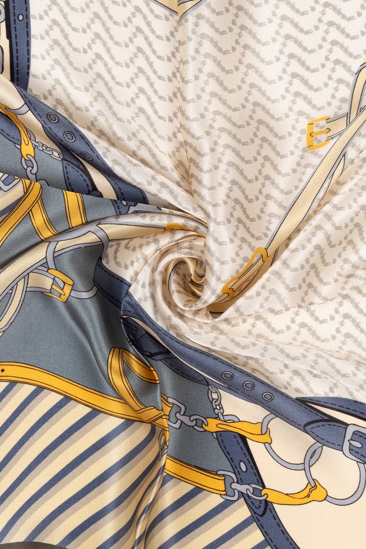 Beyaz Yeşil Laila Saf İpek Kare Eşarp 50x50 cm