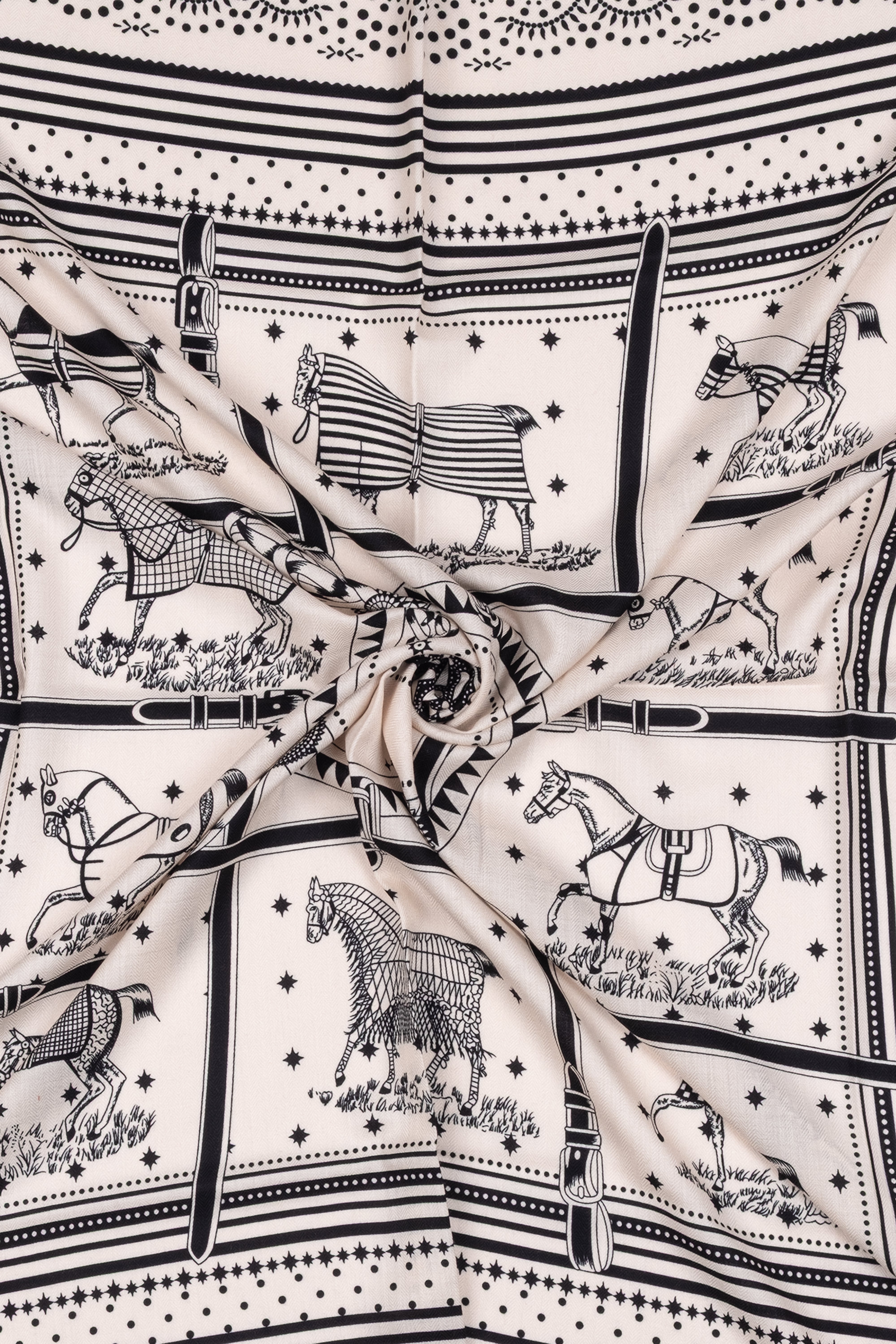 Lacivert Ekru Linda Saf Kaşmir Desenli Kare Eşarp 140x140 cm