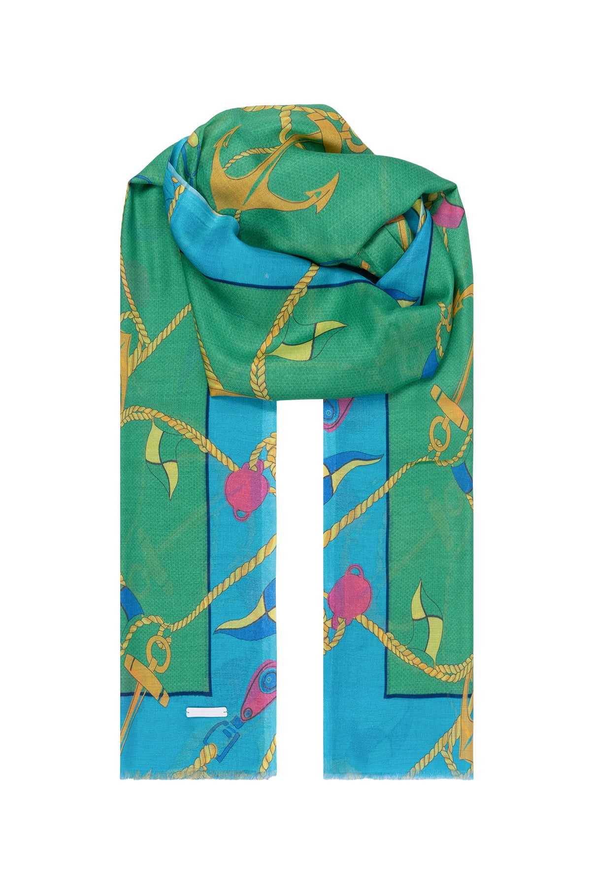 Yeşil Jas İpekli Renkli Desenli Şal 70x180