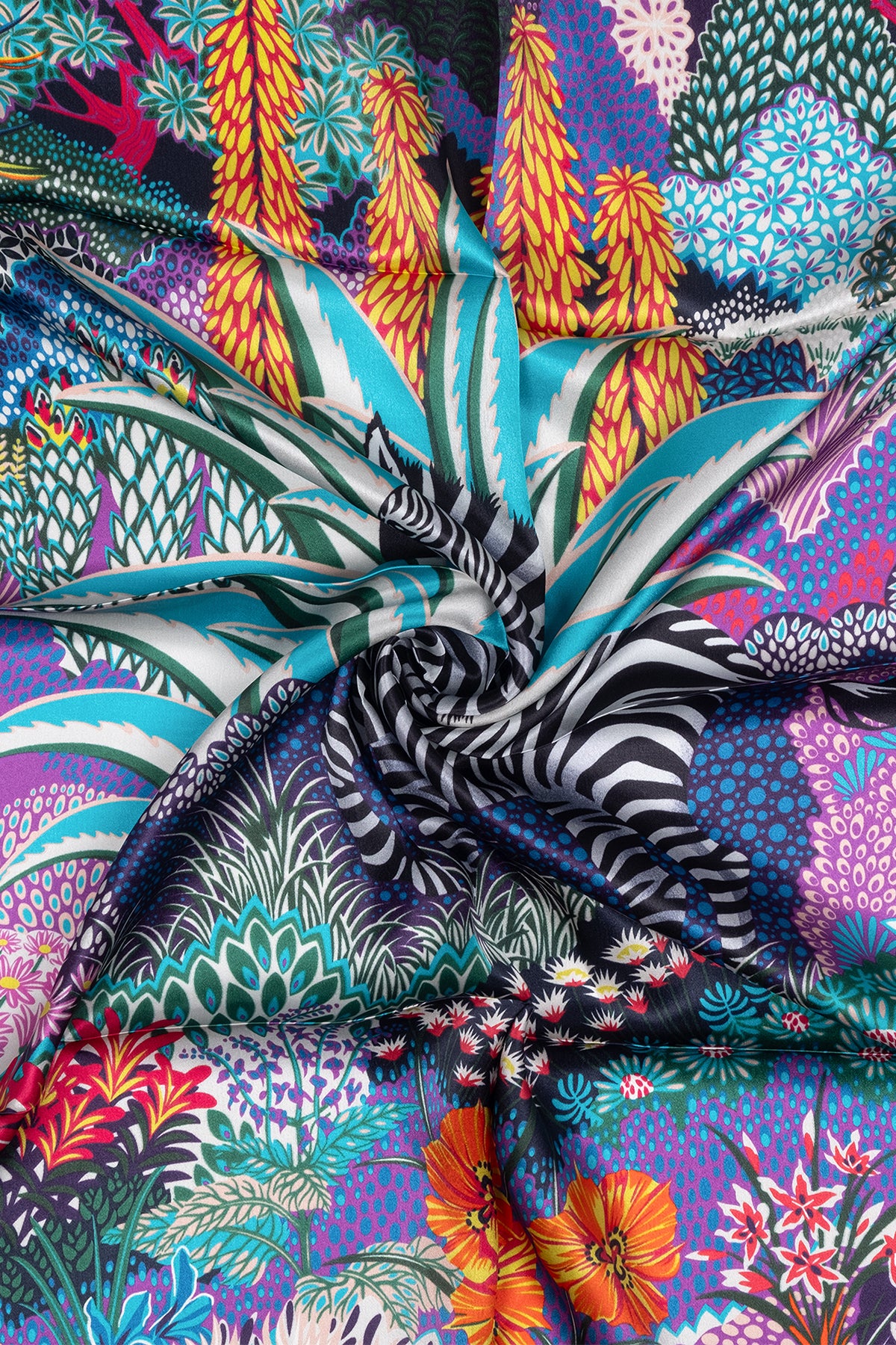 Renkli Lara Saf İpek Baskılı Eşarp 90x90 cm