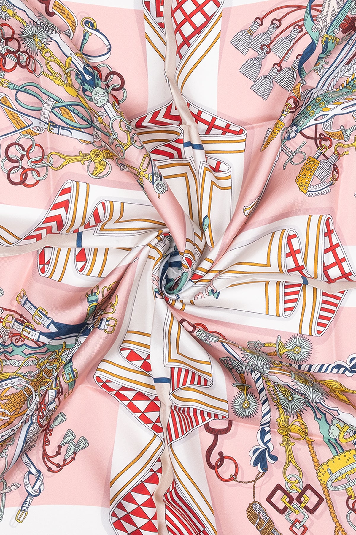 Bej Yeşil Lara Saf İpek Desenli Kare Eşarp 90x90 cm