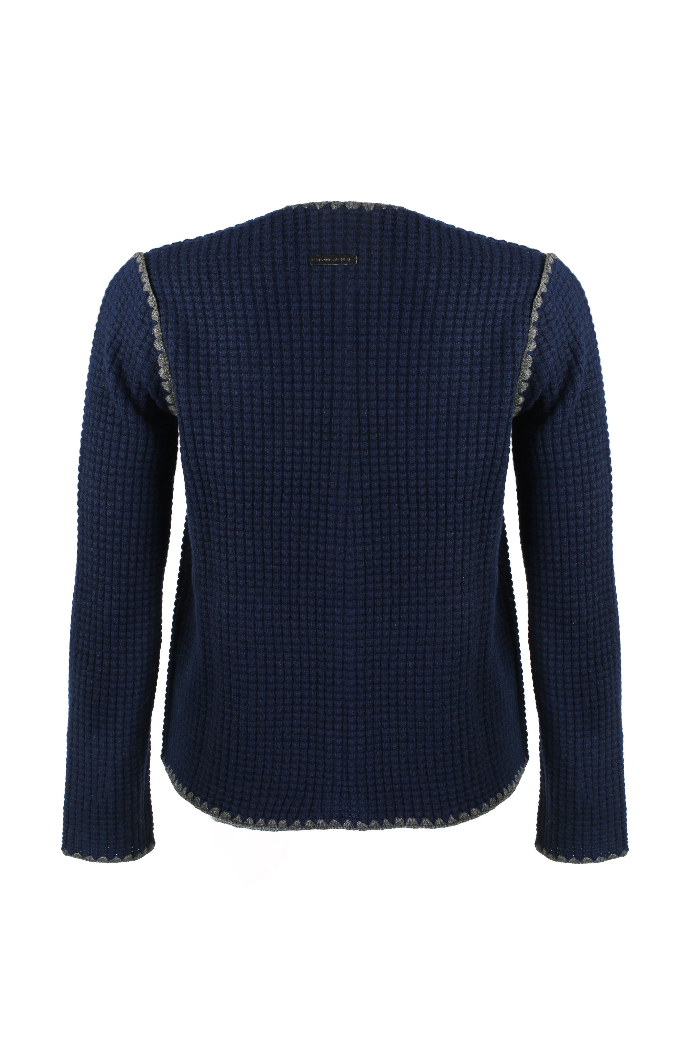 Lacivert Kaşmir Yün Giselle Yuvarlak Yaka Dokulu Hırka