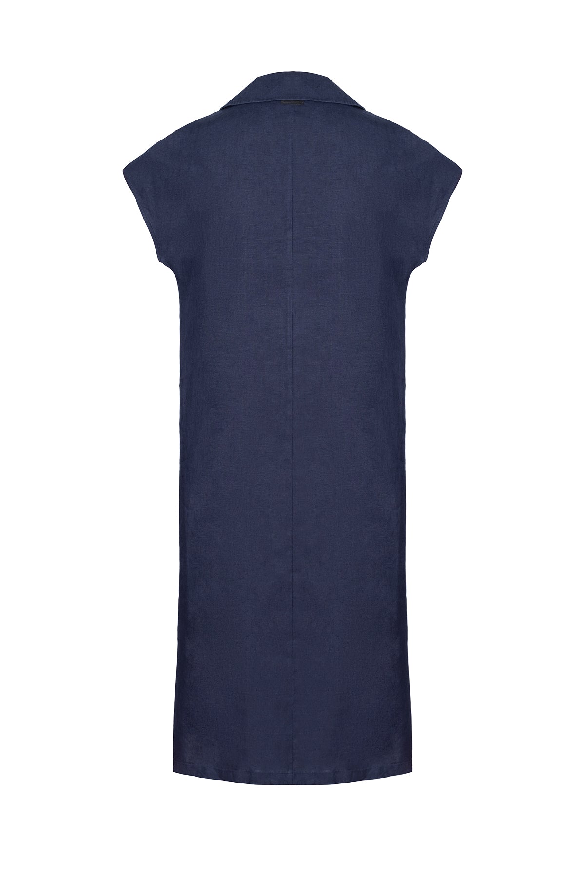 Lacivert Kate Keten Polo Yaka Elbise