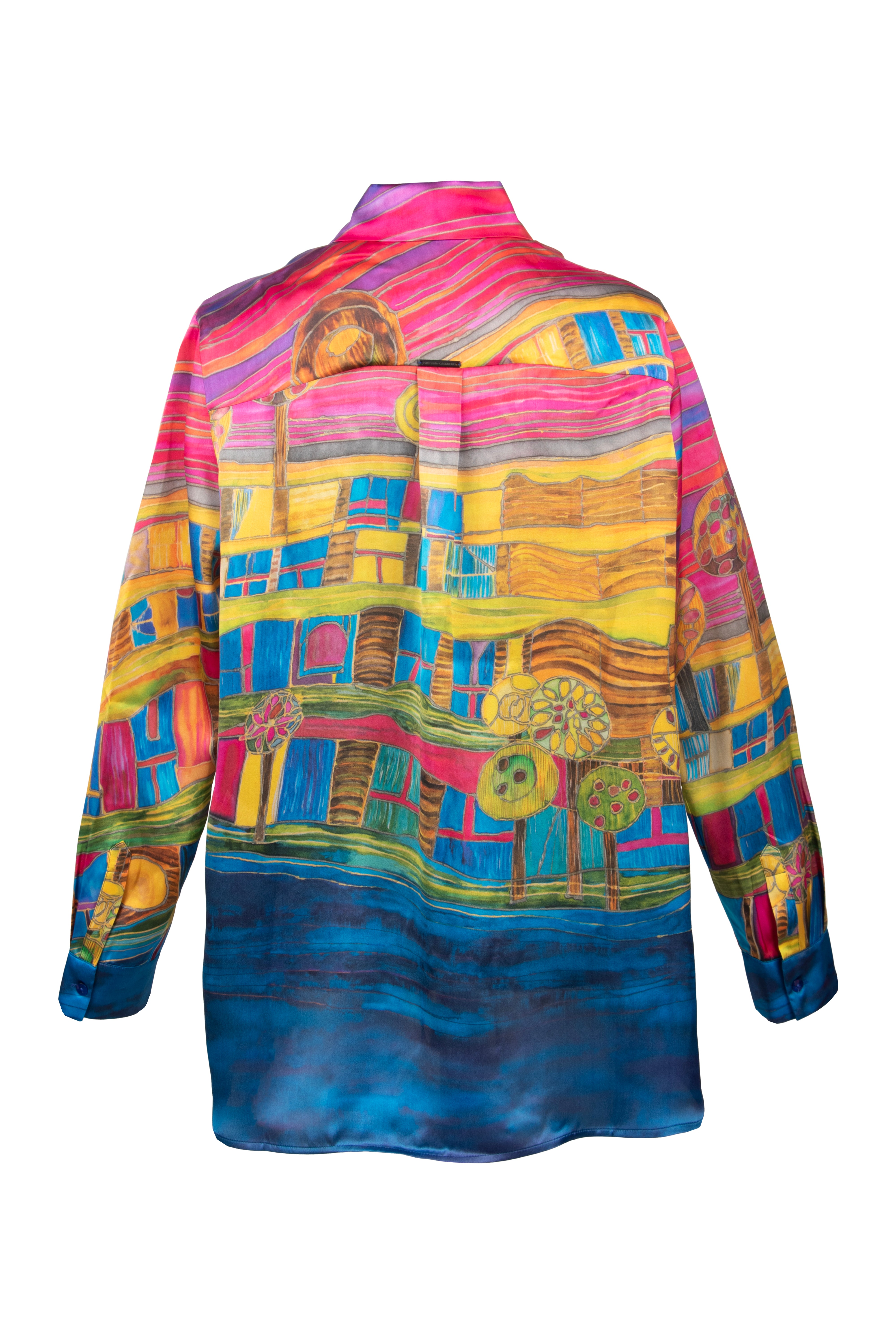 Fuşya Nature İpek Desenli Uzun Kollu Gömlek