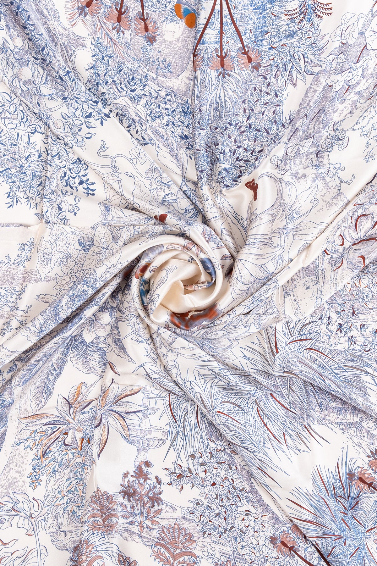 Beyaz Lina Saf İpek Baskılı Kare Eşarp 140x140