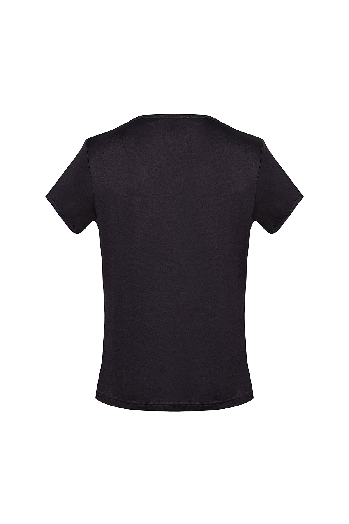 Siyah Marina İpekli Yuvarlak Yaka Kısa Kollu T-Shirt