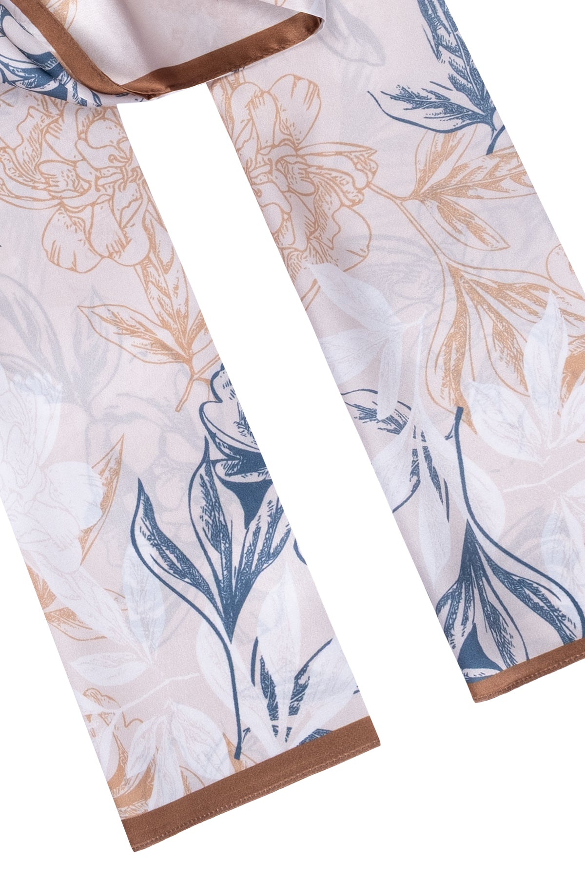 Bej Beyaz Luciana İpek Desenli Fular 55x170 cm