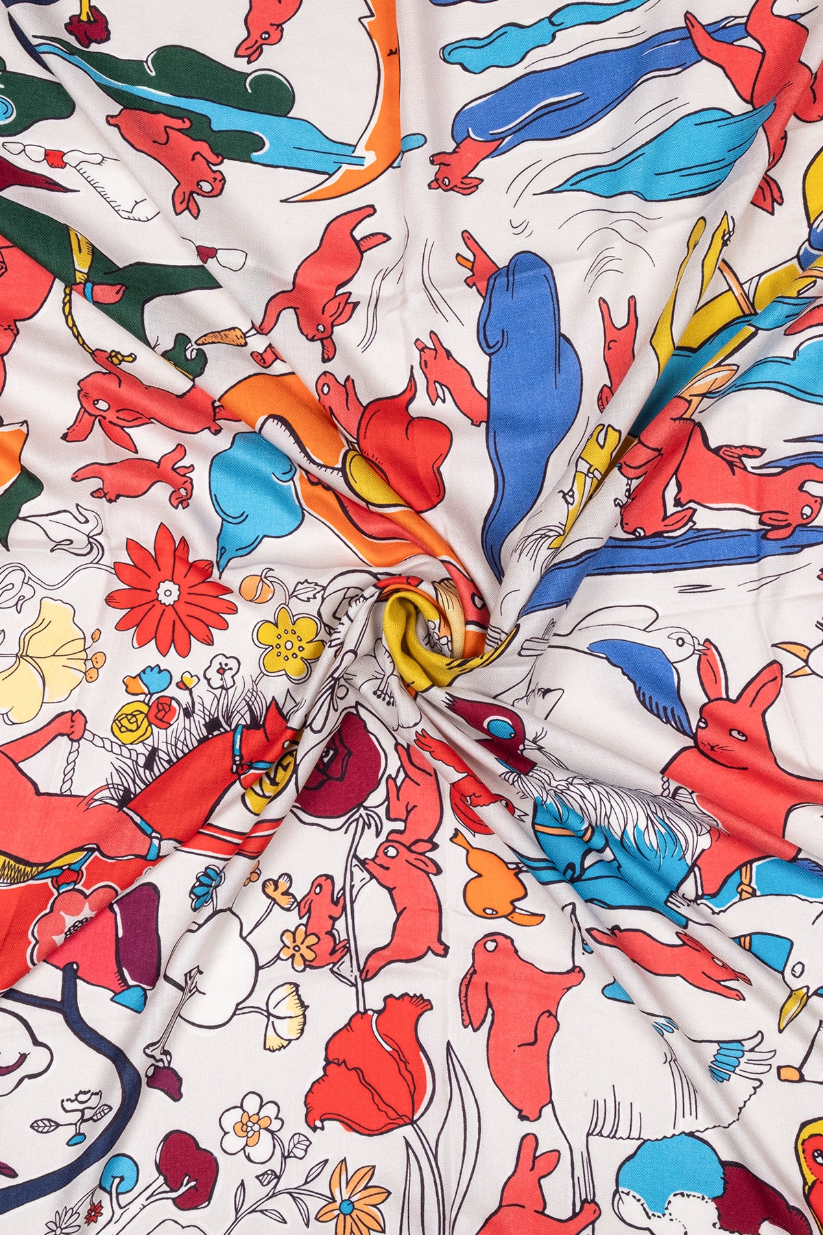 Lacivert-Kırmızı Linda Saf Kaşmir Baskılı Eşarp 140x 140 cm