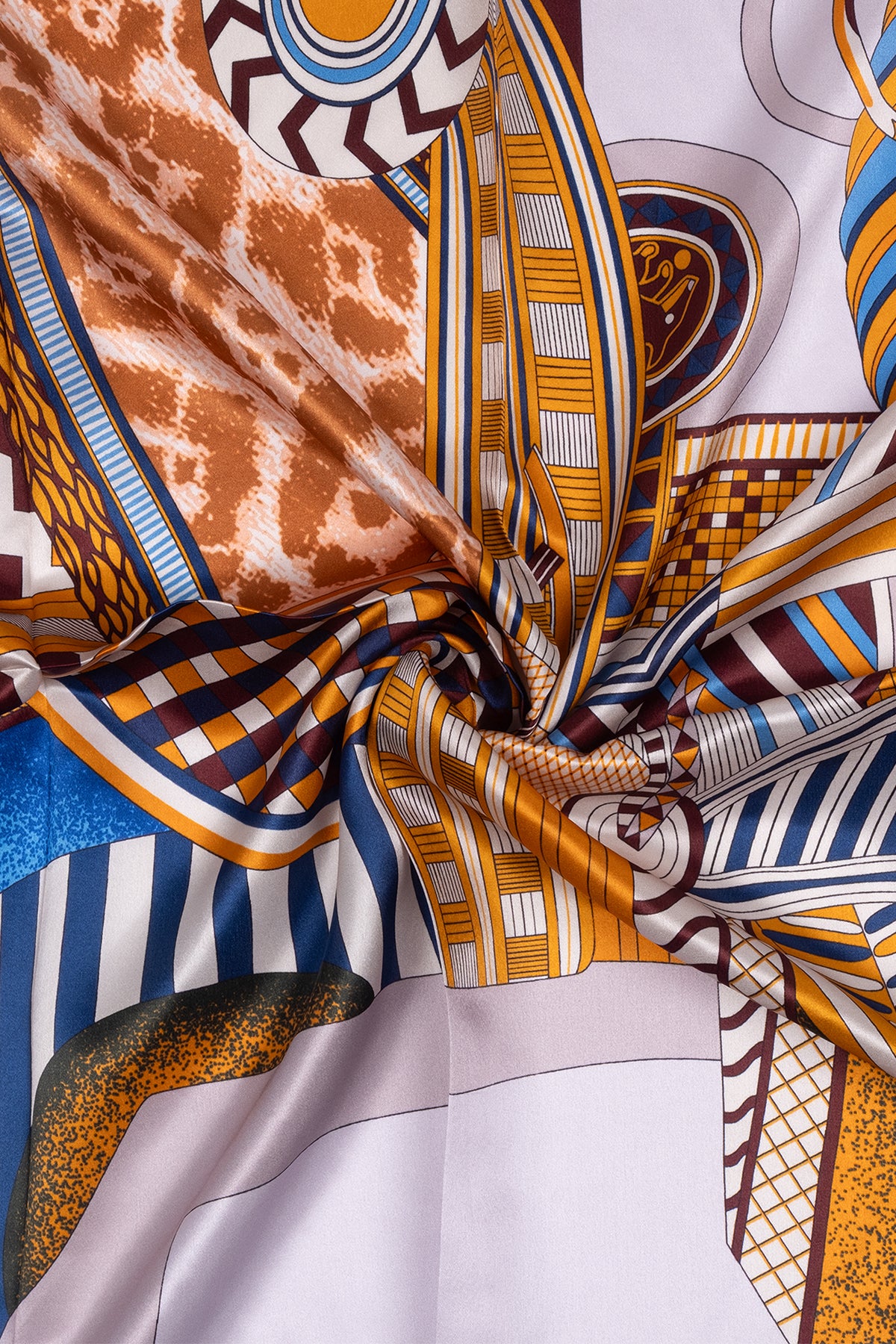 Lacivert Gri Lara Saf İpek Baskılı Eşarp 90x90 cm