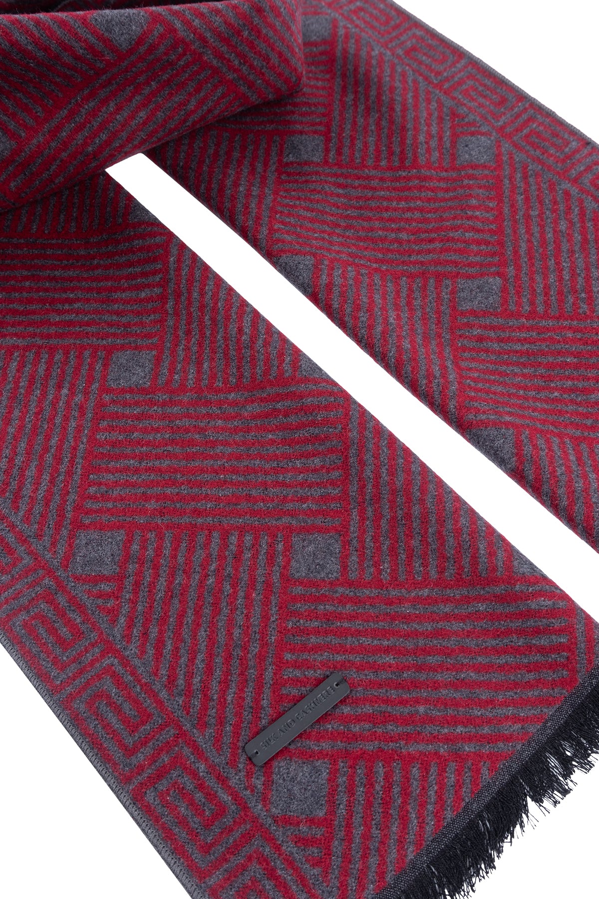 Bordo Lotus Saf İpek Desenli Atkı 30*177+2cm