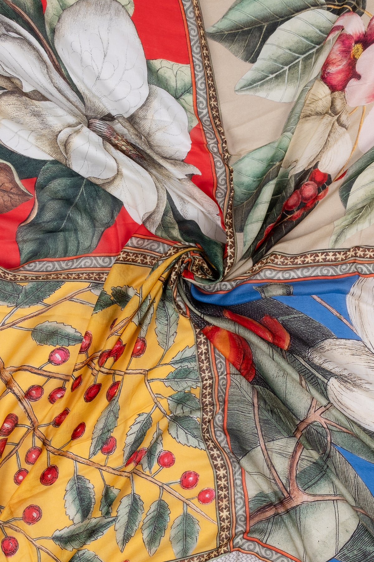 Kırmızı Mavi Jas ipekli Desenli Kare Kare Şal Pareo 140x140 cm