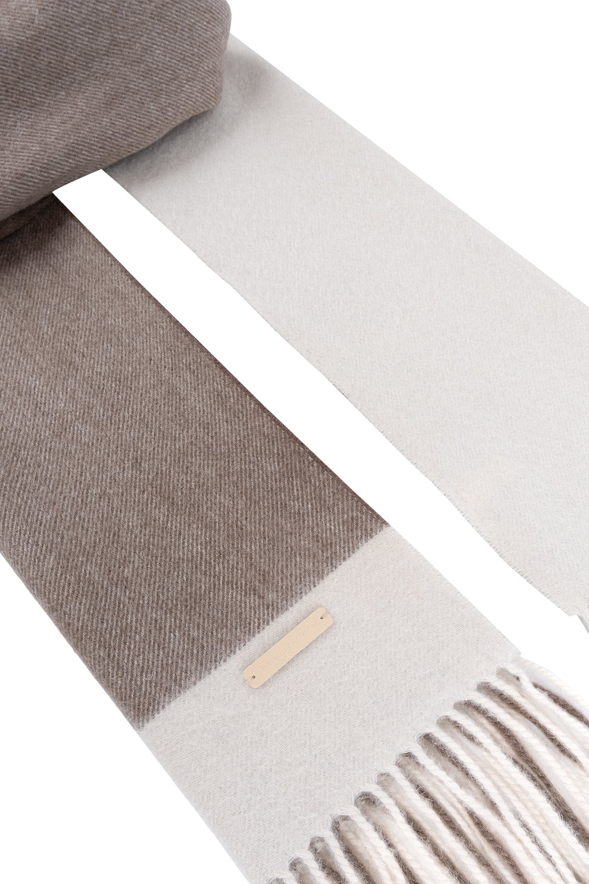 Vizon Rose Saf Kaşmir Renk Bloklu Şal 50cm*164cm+8cm*2cm