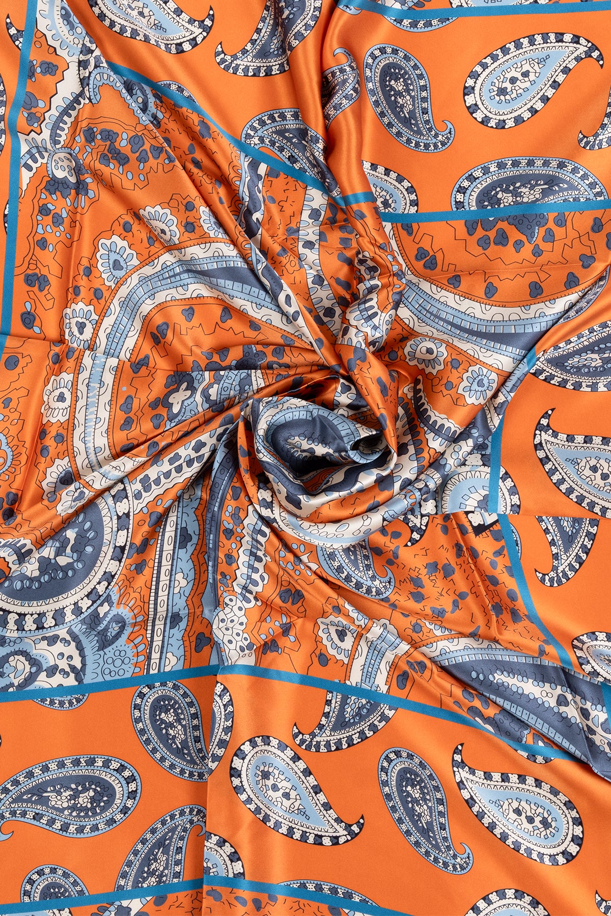 Turuncu Lina Saf İpek Baskılı Kare Eşarp 140x140