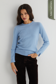 Açık Mavi Franca Saf Kaşmir Bisiklet Yaka Kazak