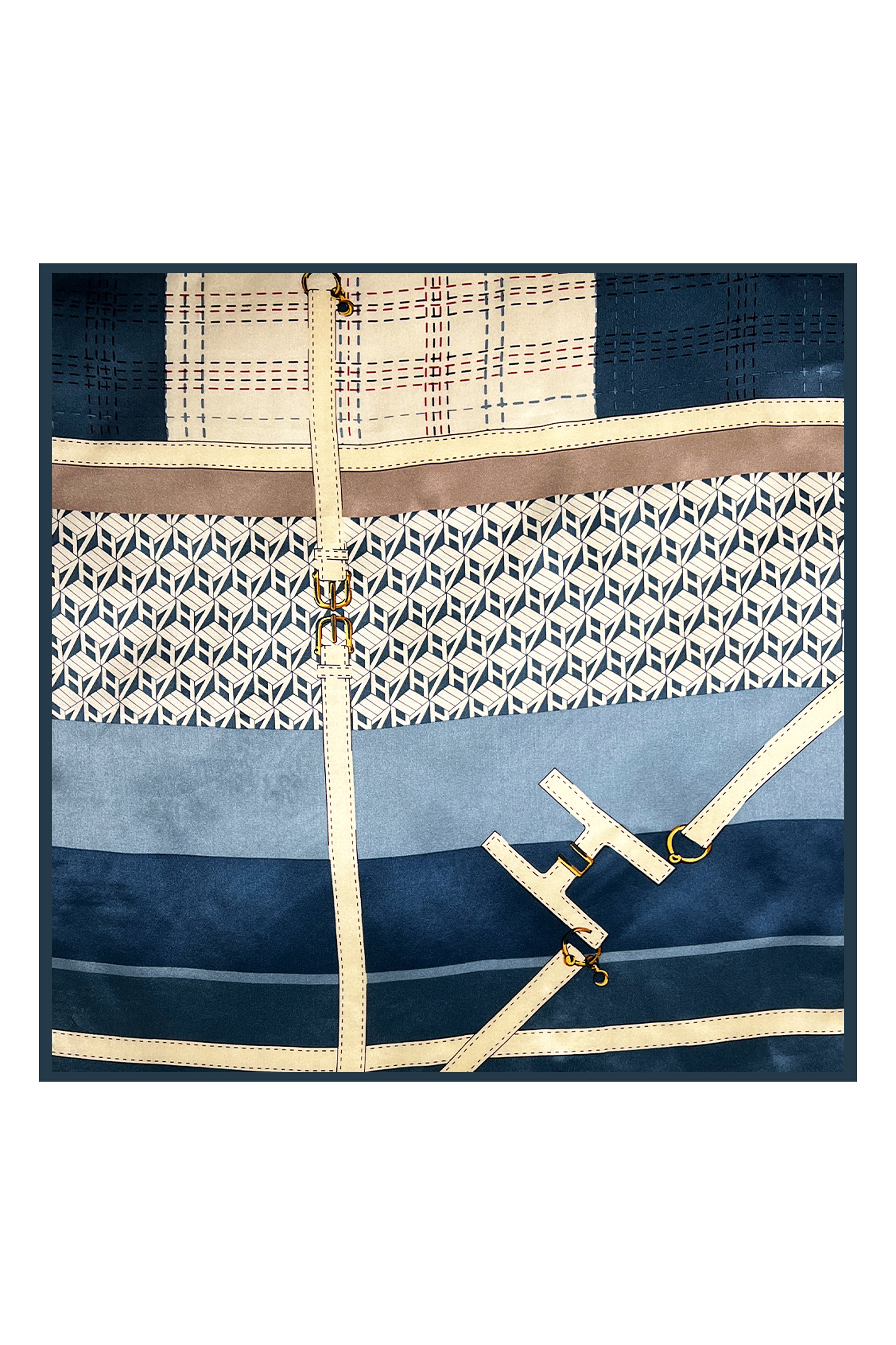 Mavi Oblong Saf İpek Roma Fular 50x70 cm