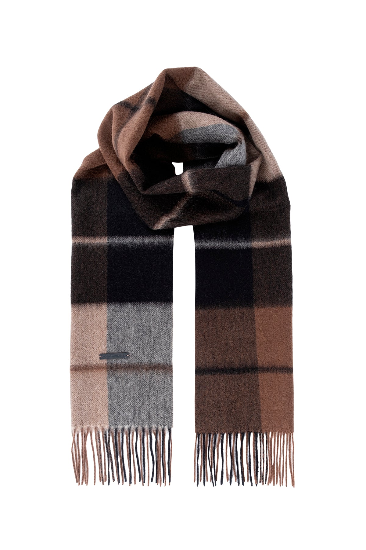 Kahverengi Patrick Saf Kaşmir Kareli Atkı 30x164 cm