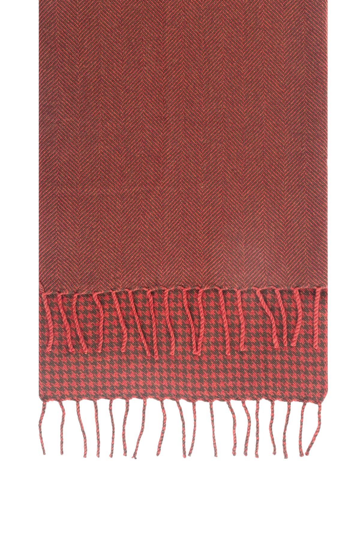 Kırmızı Saf Kaşmir Kaz Ayağı Kareli Şal 60x180 cm