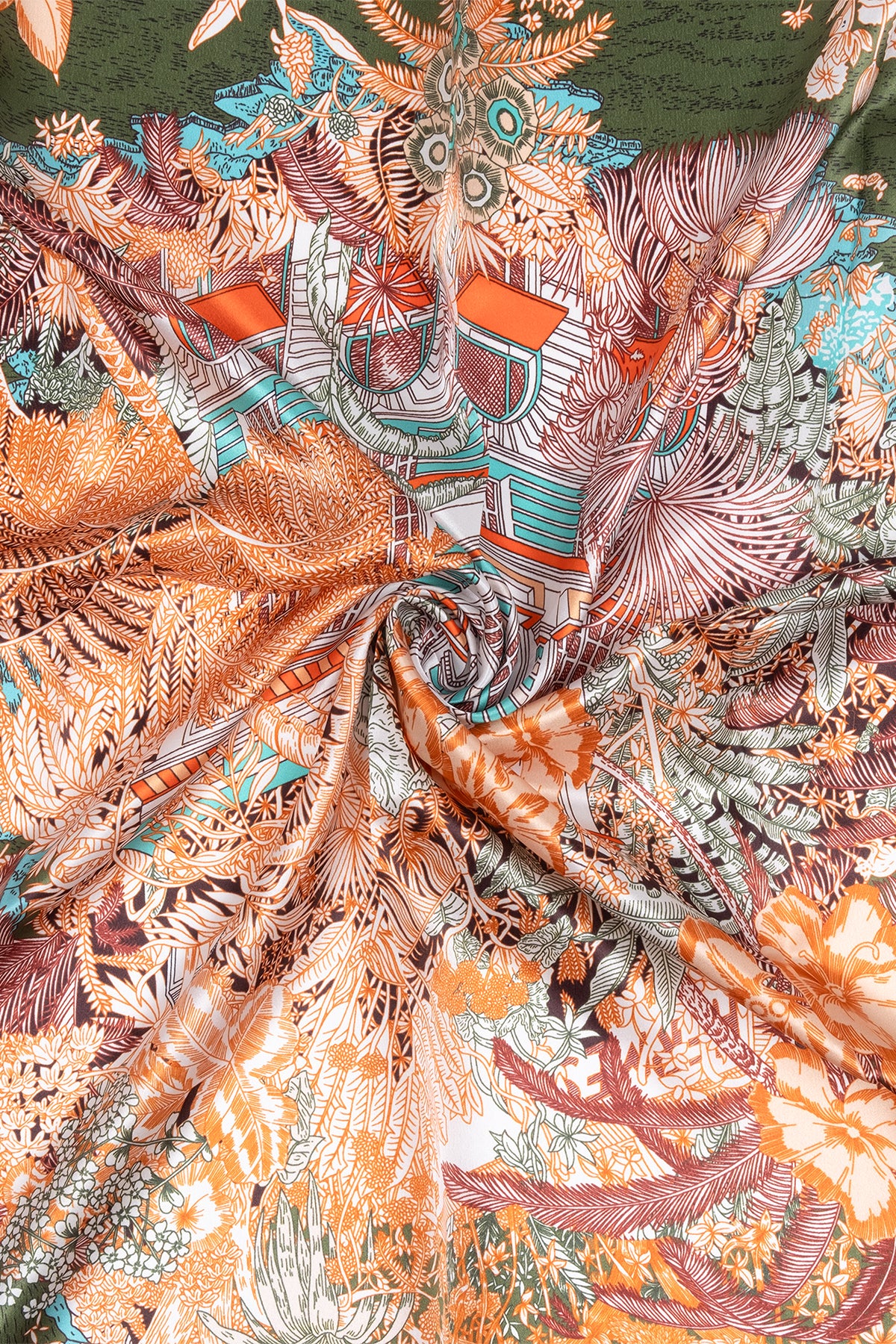 Yeşil Lara Saf İpek Baskılı Eşarp 90x90 cm