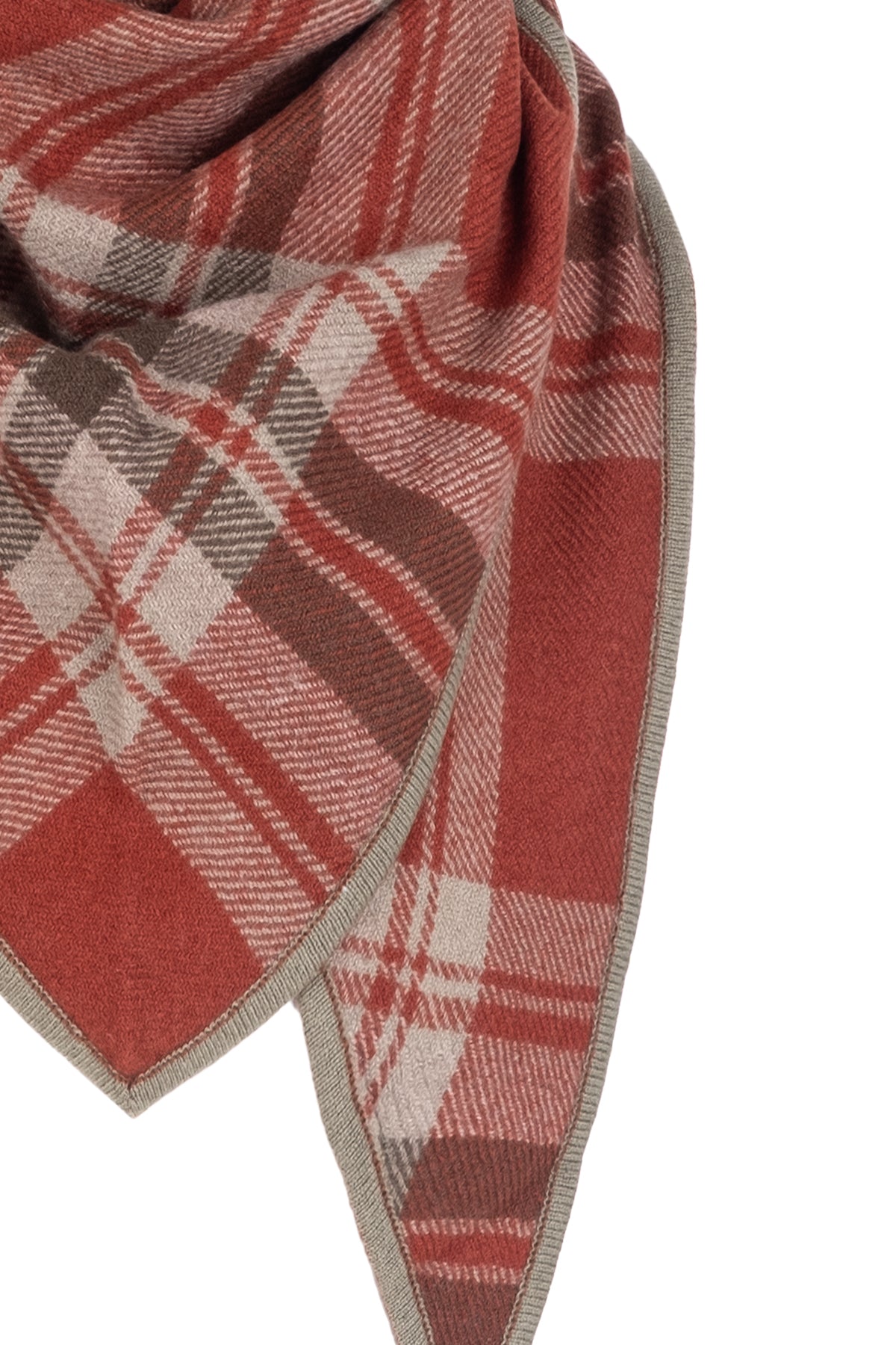 Turuncu Saf Kaşmir Kareli Üçgen Şal 100x100x145 cm