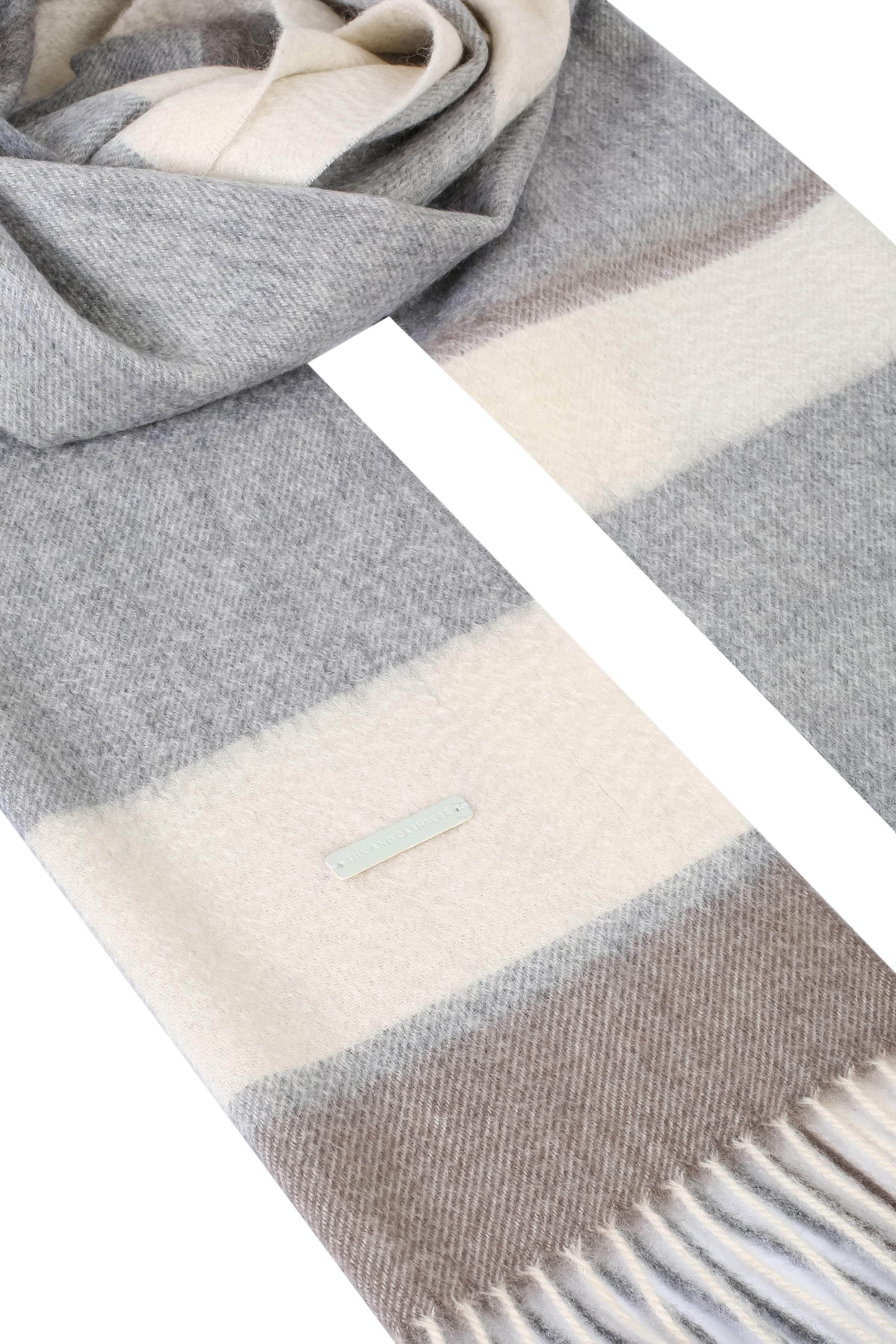 Gri Saf Kaşmir Patrick Kareli Atkı 164x30 cm