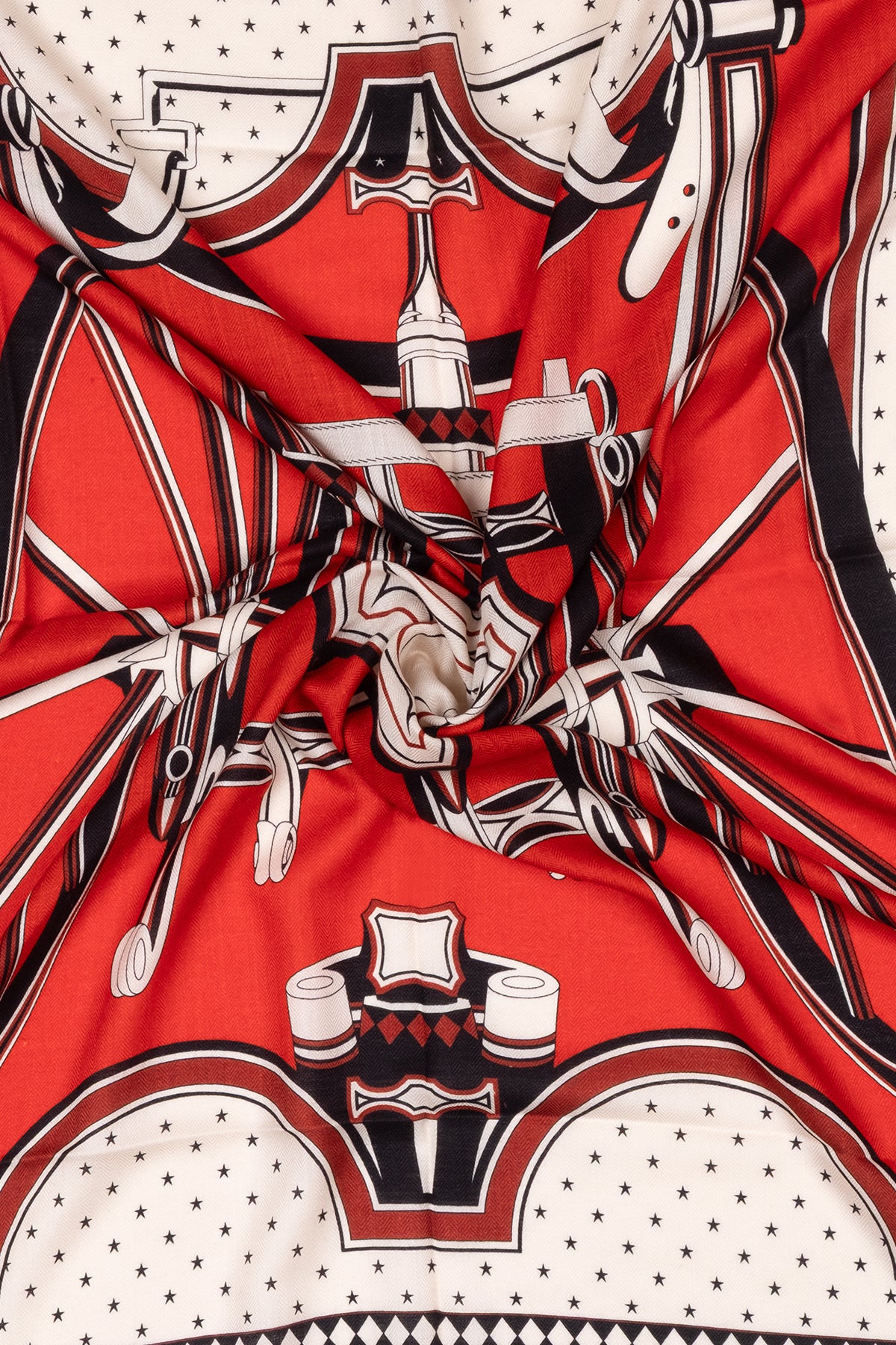 Kırmızı Linda Saf Kaşmir Baskılı Eşarp 140x140 cm