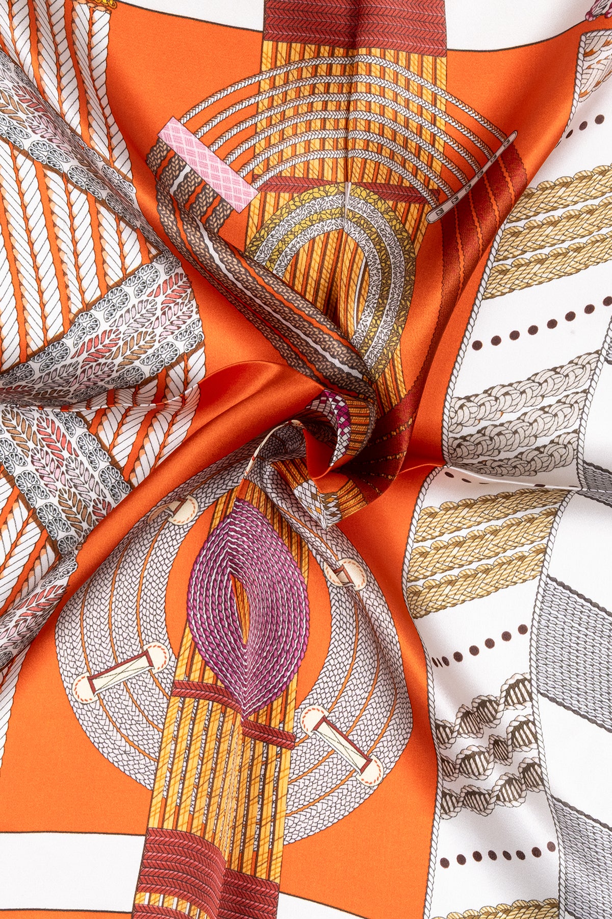 Turuncu Mavi Laila Saf İpek Kare Eşarp 50x50 cm