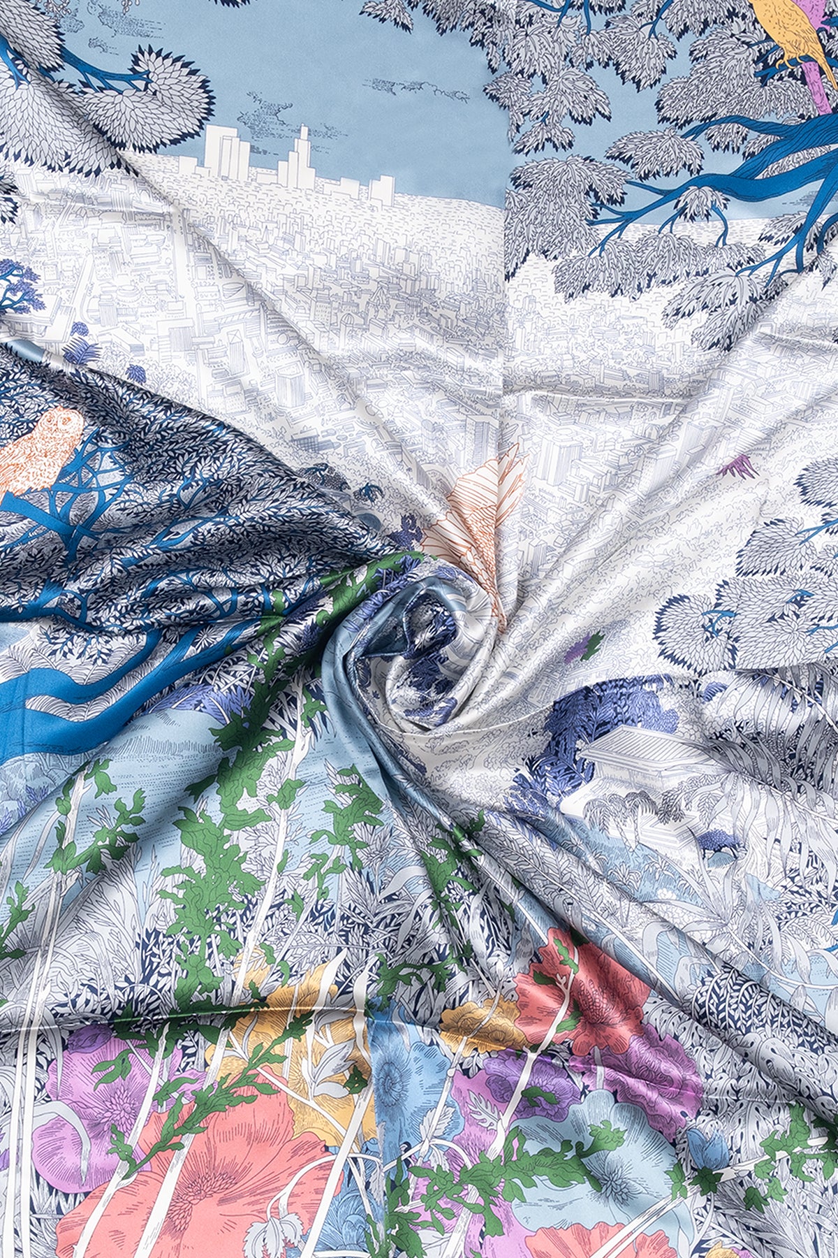 Mor Lina Saf İpek Desenli Kare Eşarp 140x140  cm