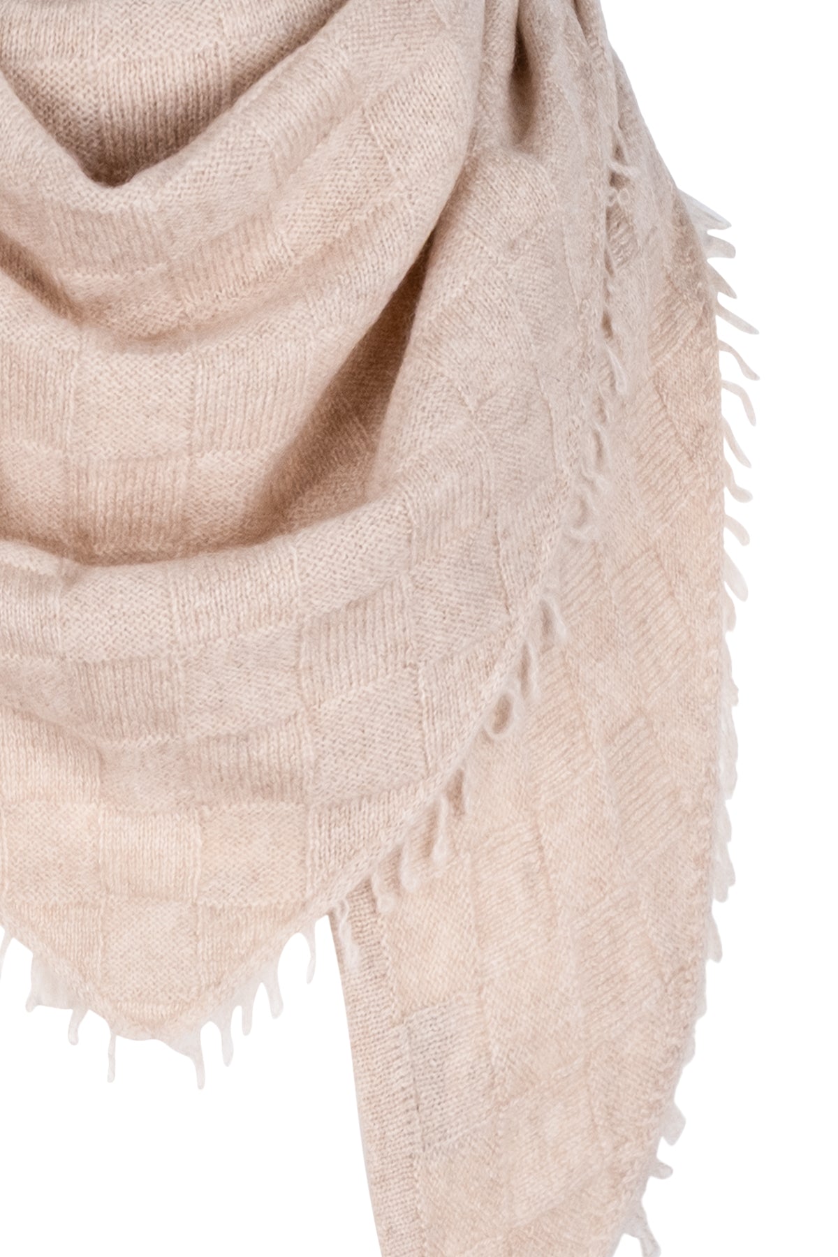 Bej Saf Kaşmir Dokulu Üçgen Şal 60x140 cm