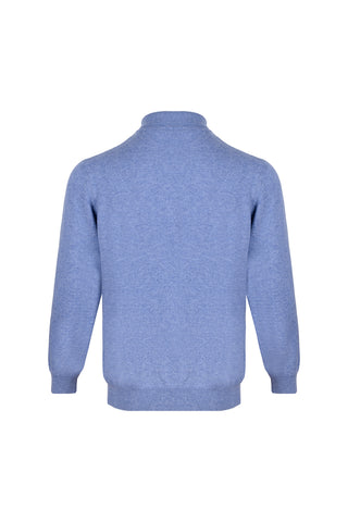 Açık Denim Saf Kaşmir Erkek Polo Kazak