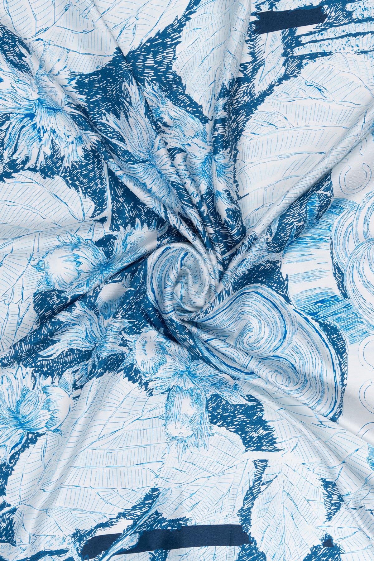 Mavi Lara İpek Desenli Kare Eşarp 90x90