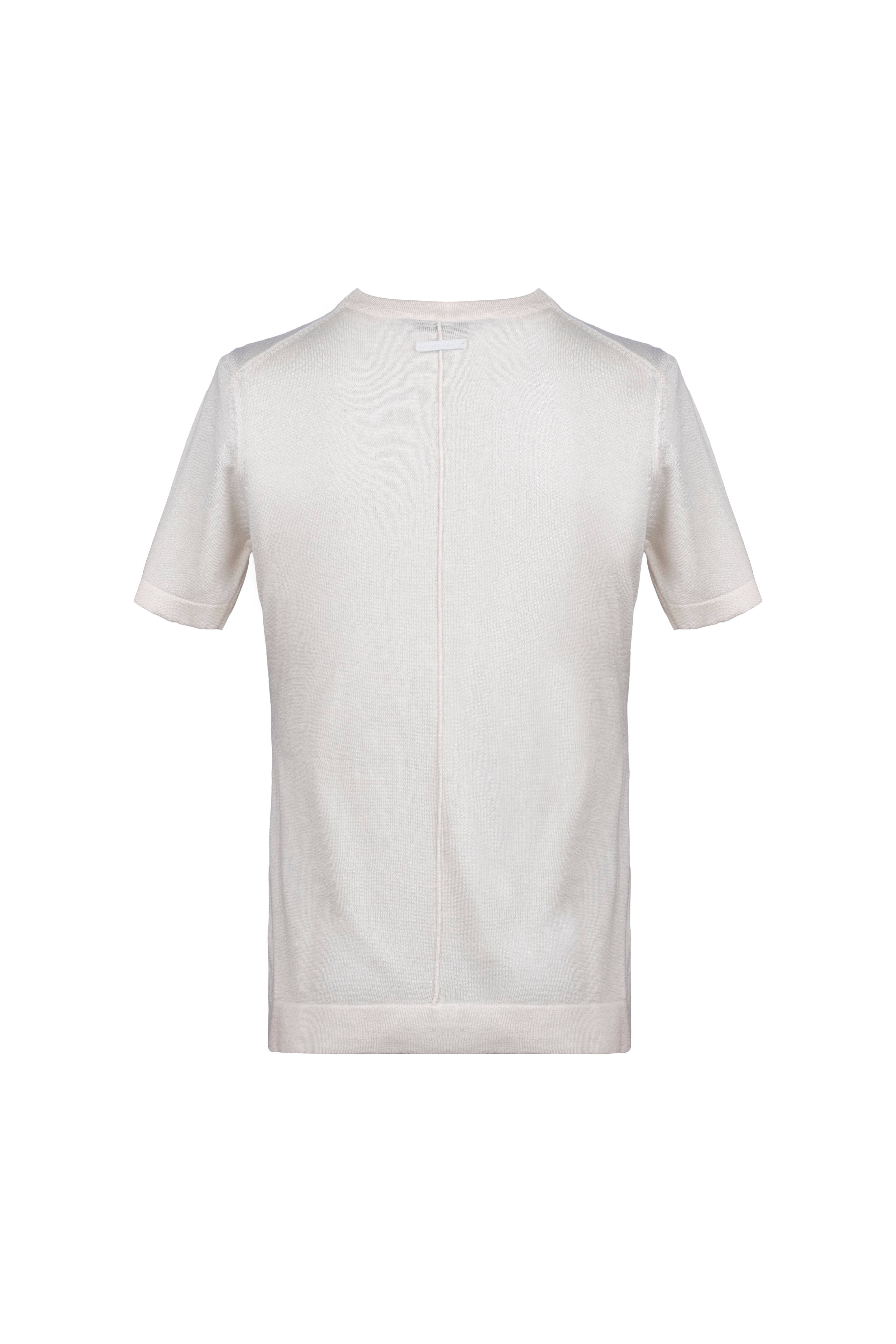 Ekru Zoe İpek Kaşmir Yuvarlak Yaka Kısa Kol Triko