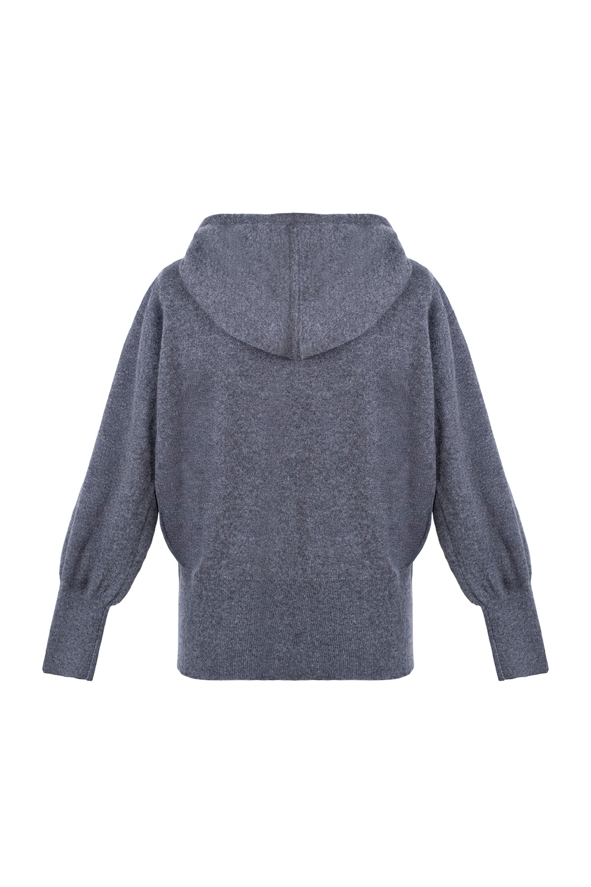 Orta Gri Melanj Agata Saf Kaşmir Kapüşonlu Kazak