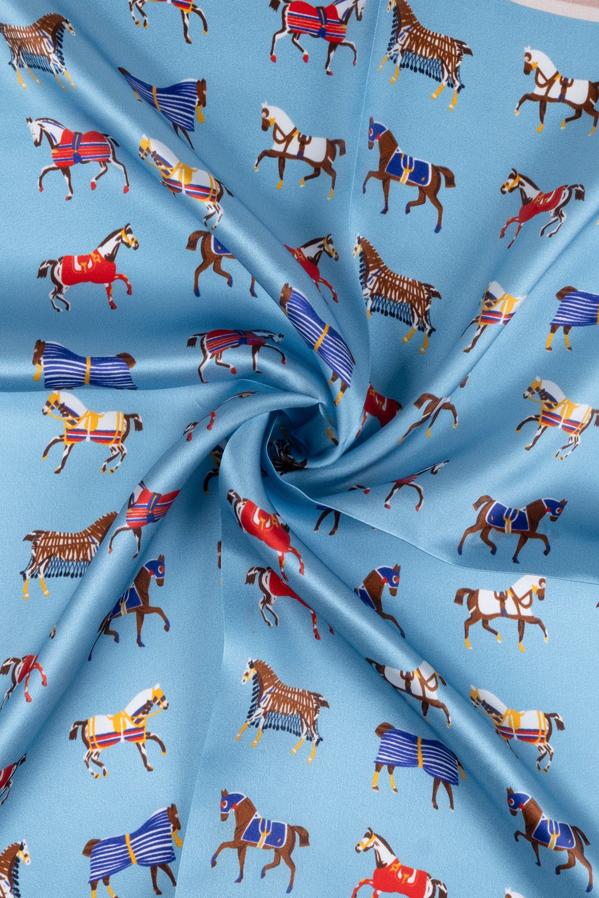 Açık Mavi Bej Laila Saf İpek Kare Eşarp 50x50 cm