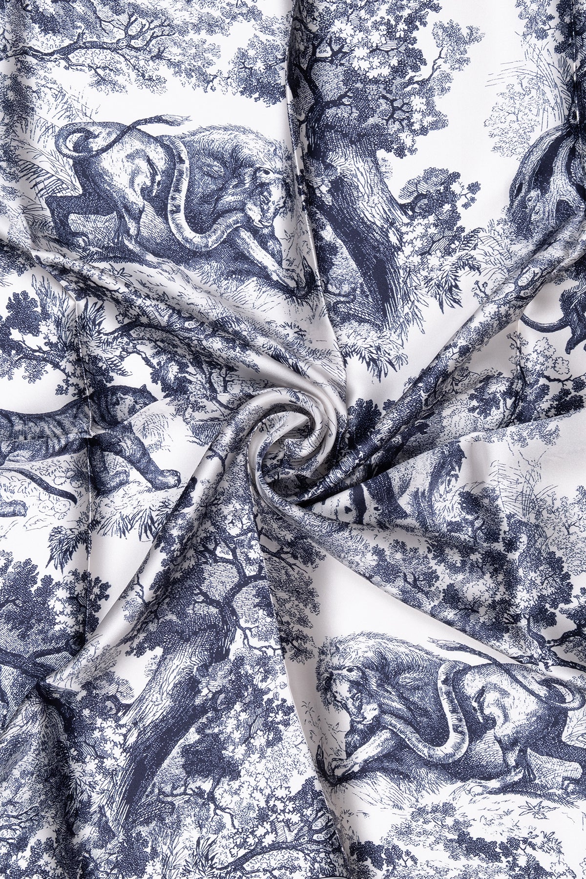 Lacivert Lara Saf İpek Desenli Kare Eşarp 90x90 cm