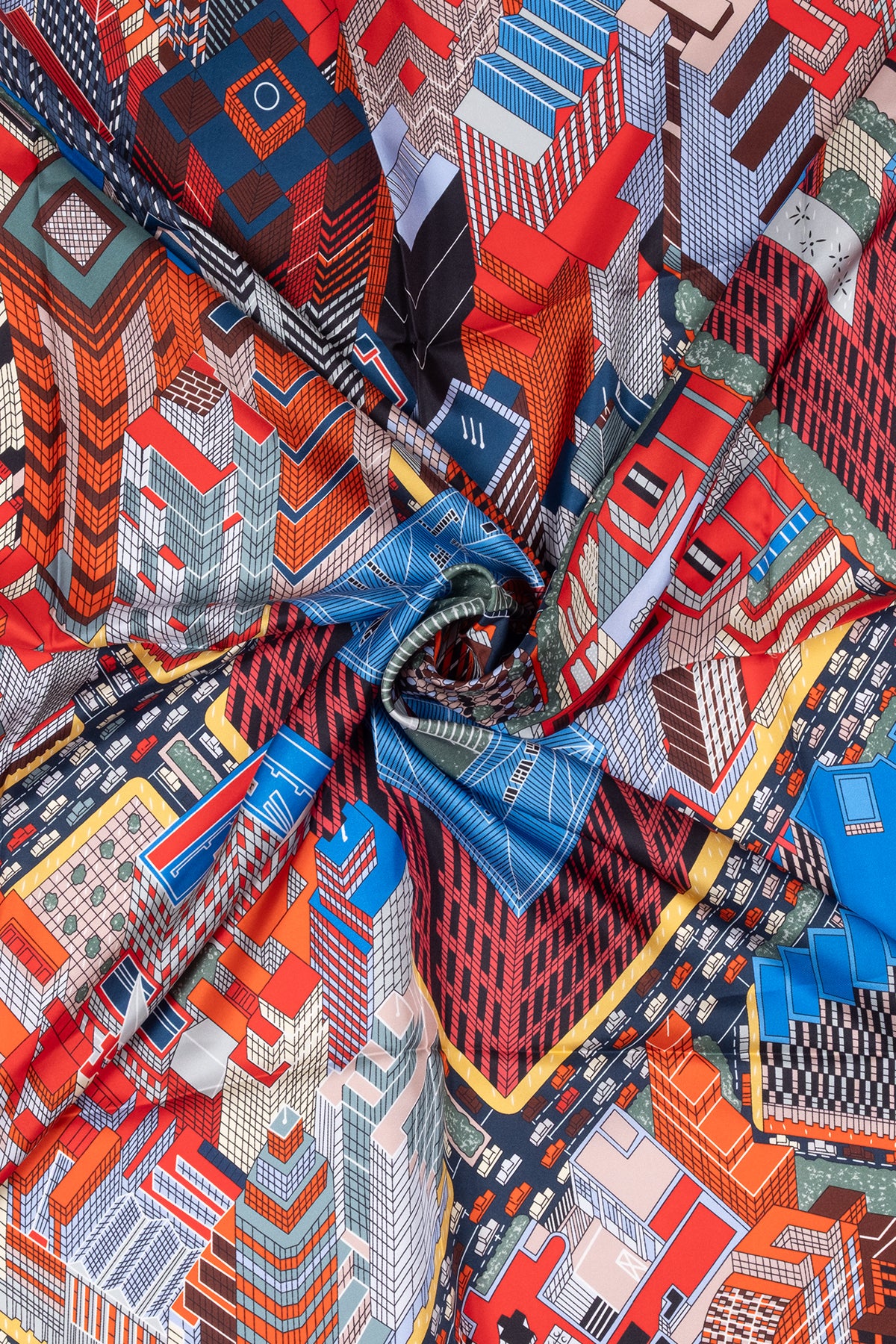 Kırmızı Mavi Lina Saf İpek Baskılı Şal 140x140cm