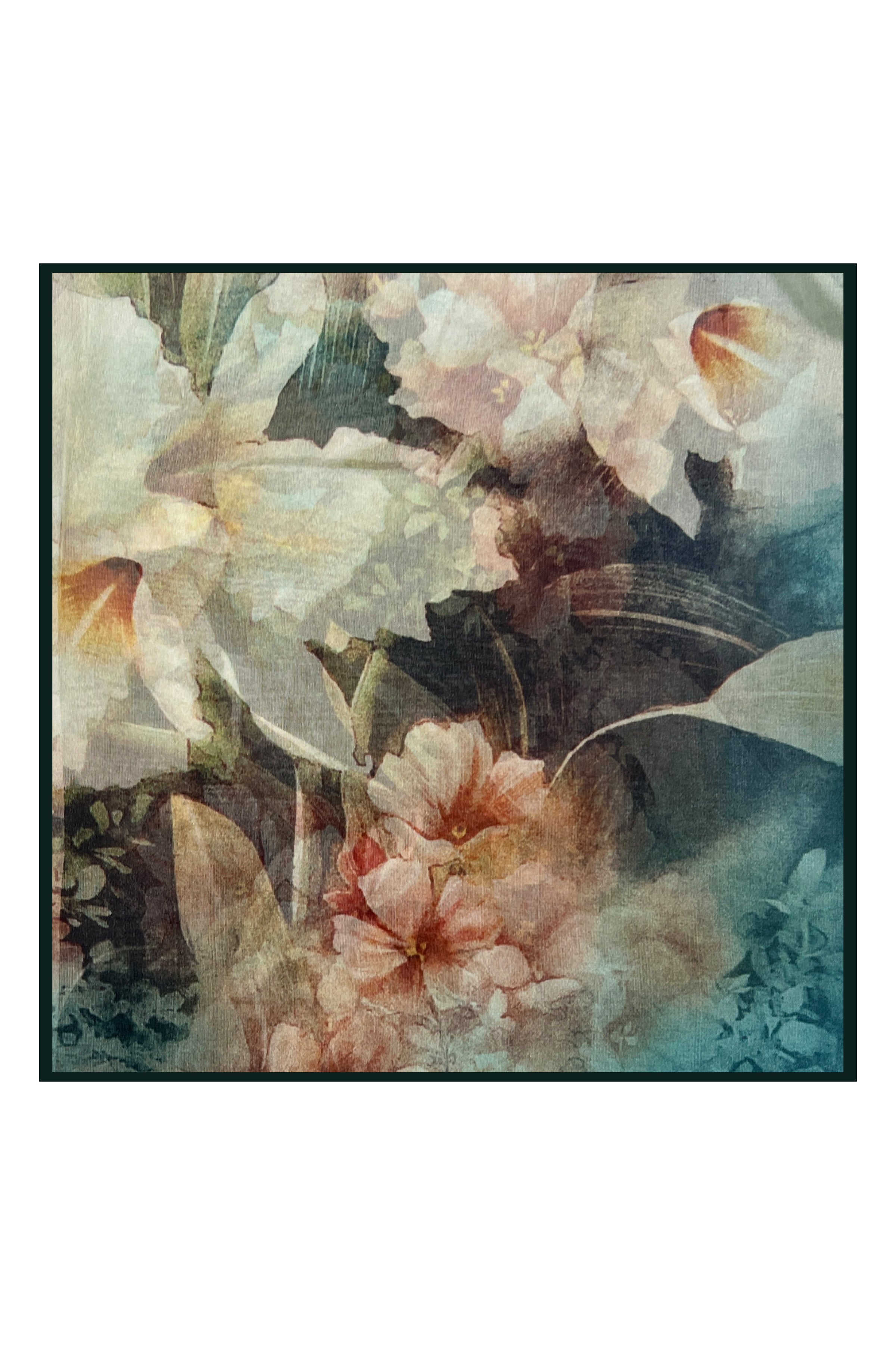 Mavi Anabel Saf İpek  Şifon Baskılı Oblong Şal 180x110