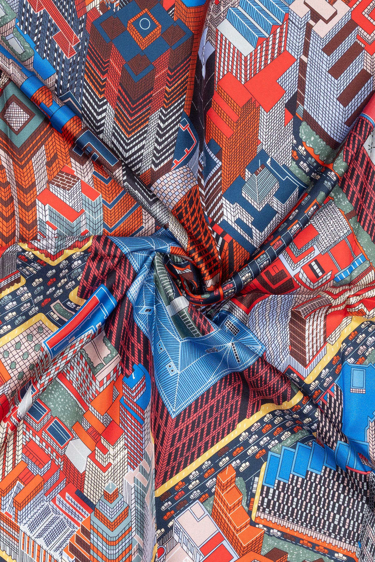 Mavi Kırmızı Lara Saf İpek Baskılı Eşarp 90x90 cm