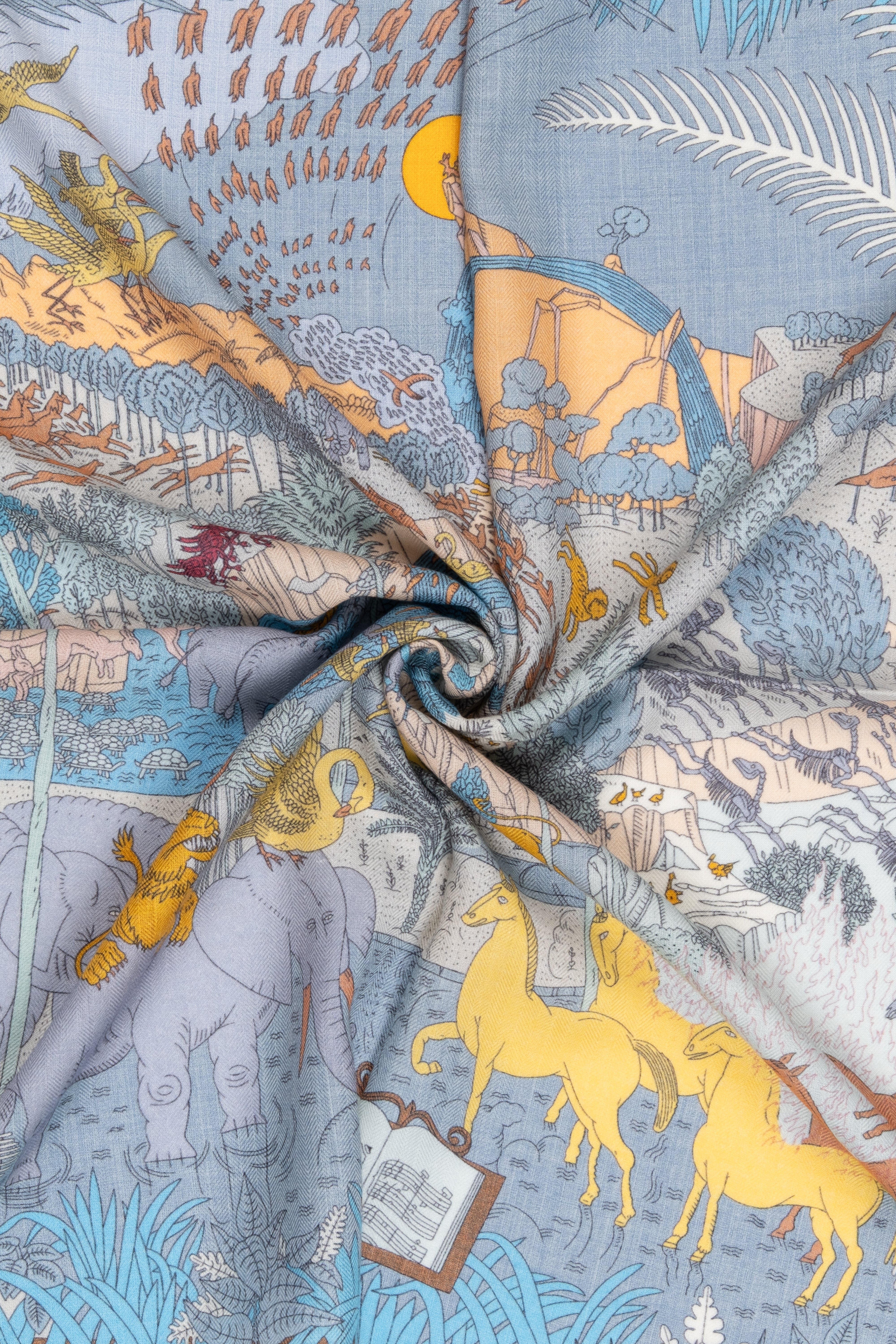 Turuncu Mavi Lea Kaşmir Desenli Kare Eşarp 70x70