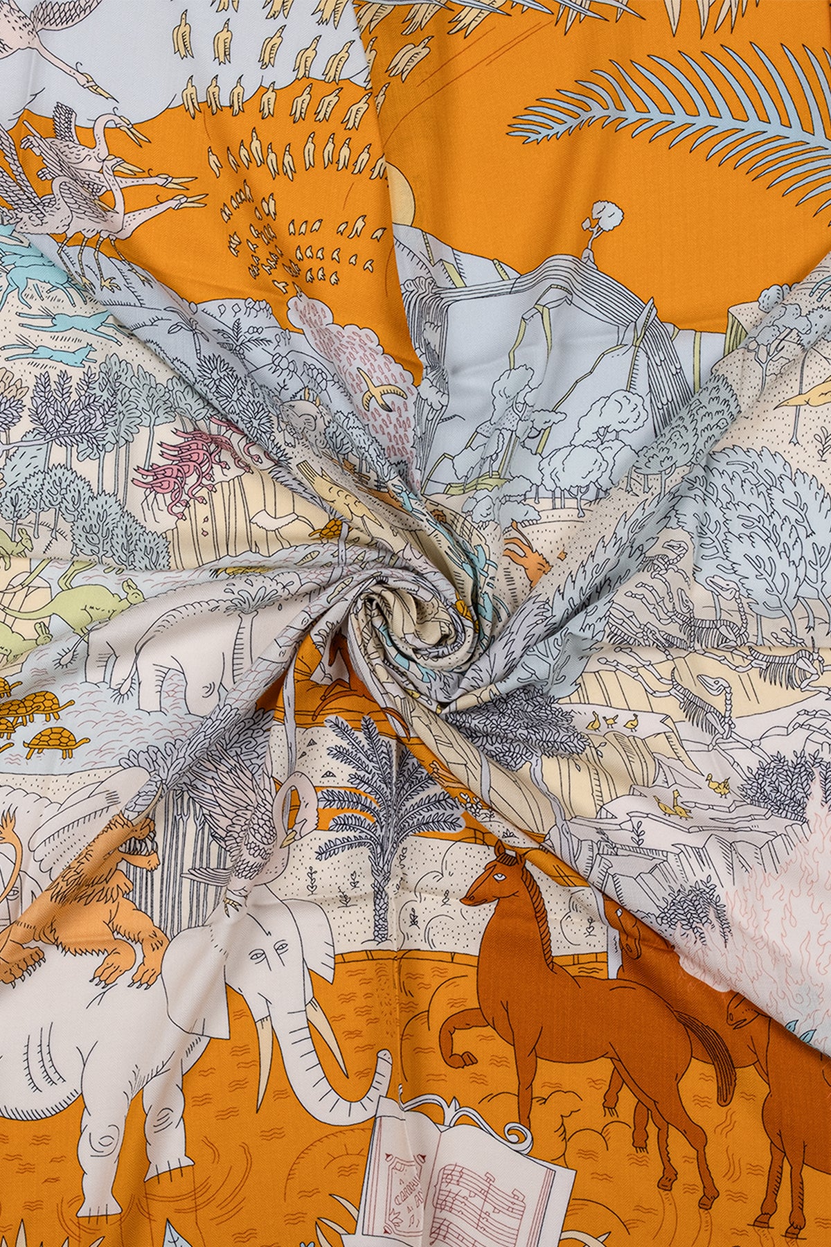 Turuncu Linda Kaşmir Desenli Kare Eşarp 140x140  cm