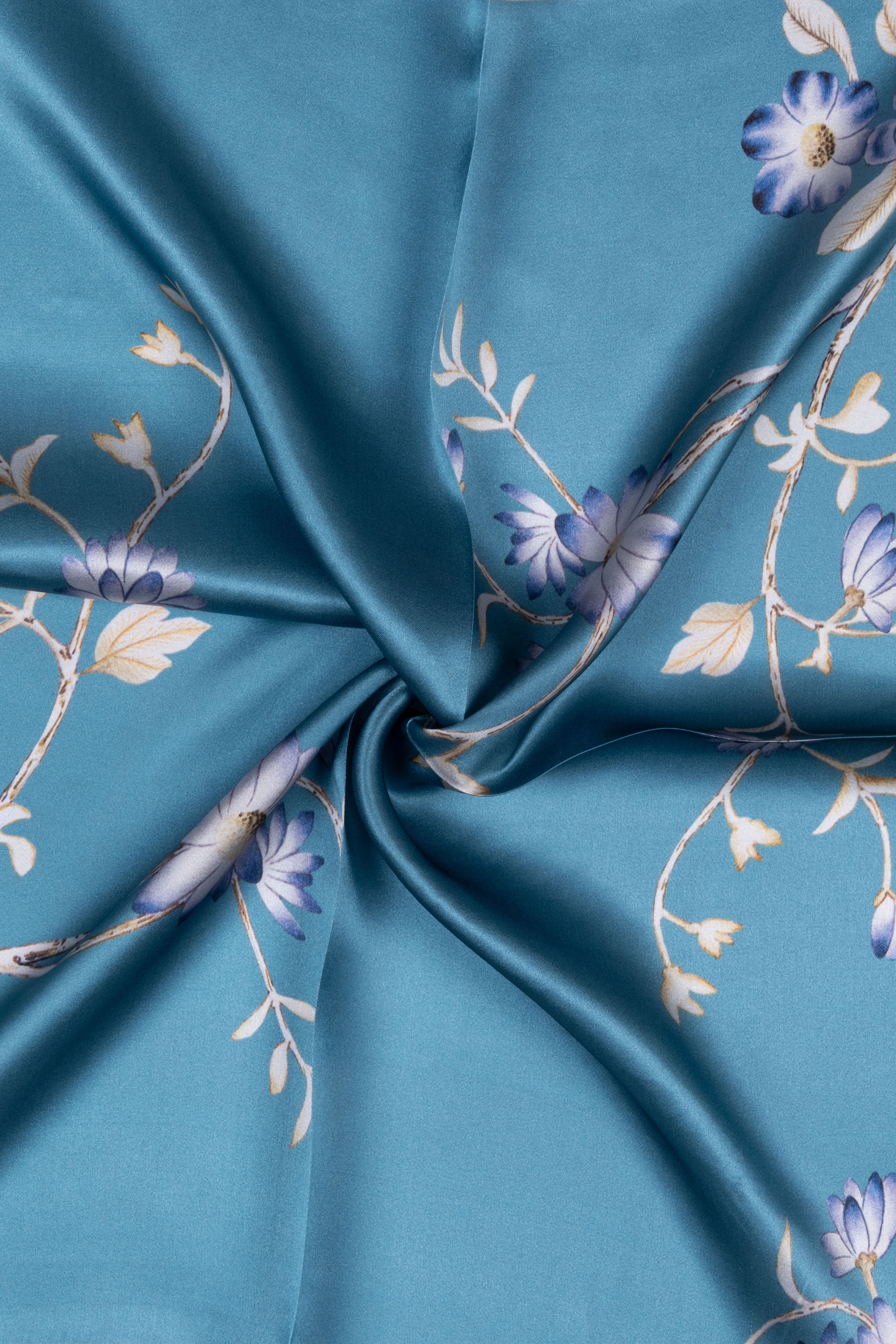 Mavi Bej Laila Saf İpek Kare Eşarp 50x50 cm