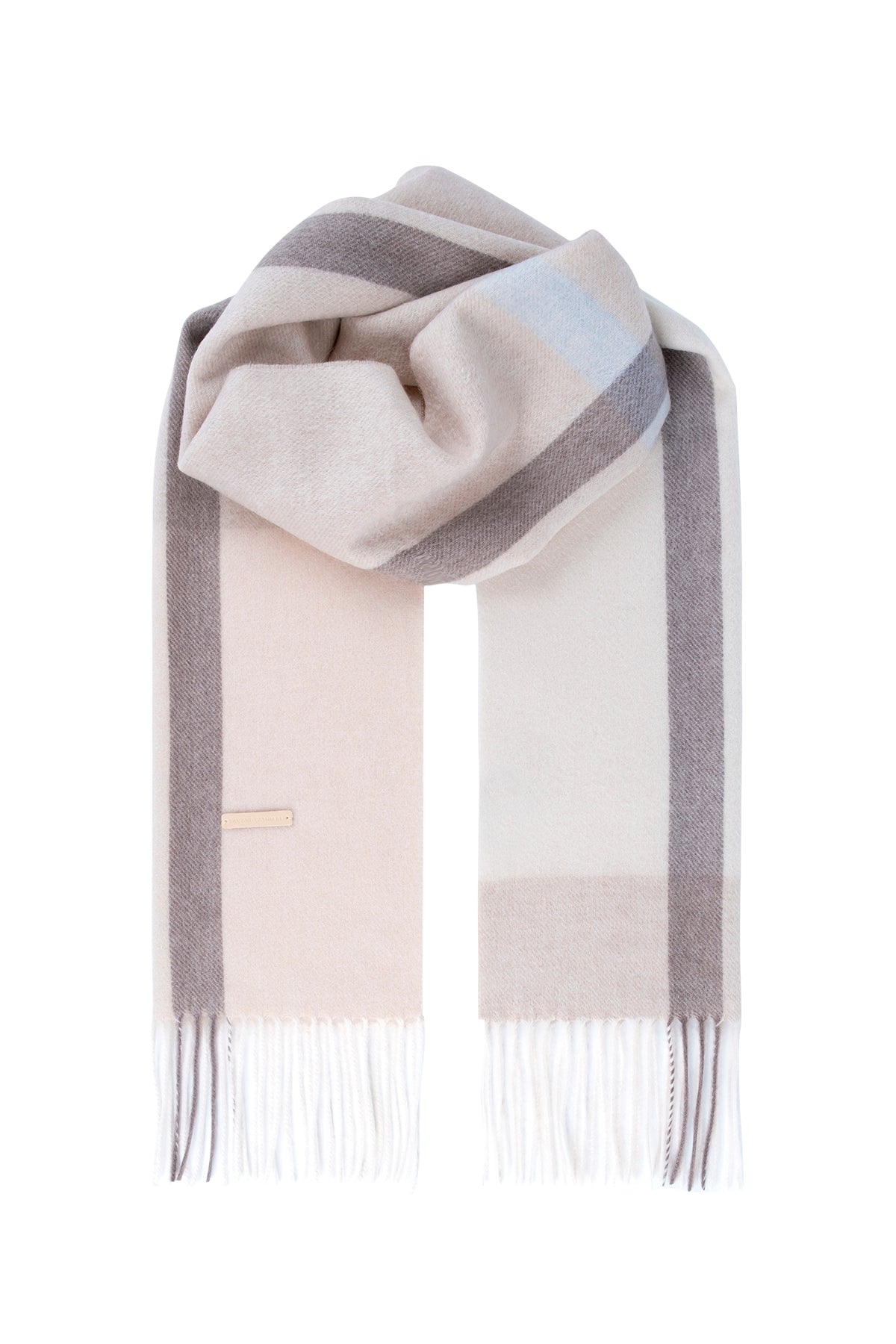 Ekru Patrick Saf Kaşmir Kareli Atkı 30x164 cm