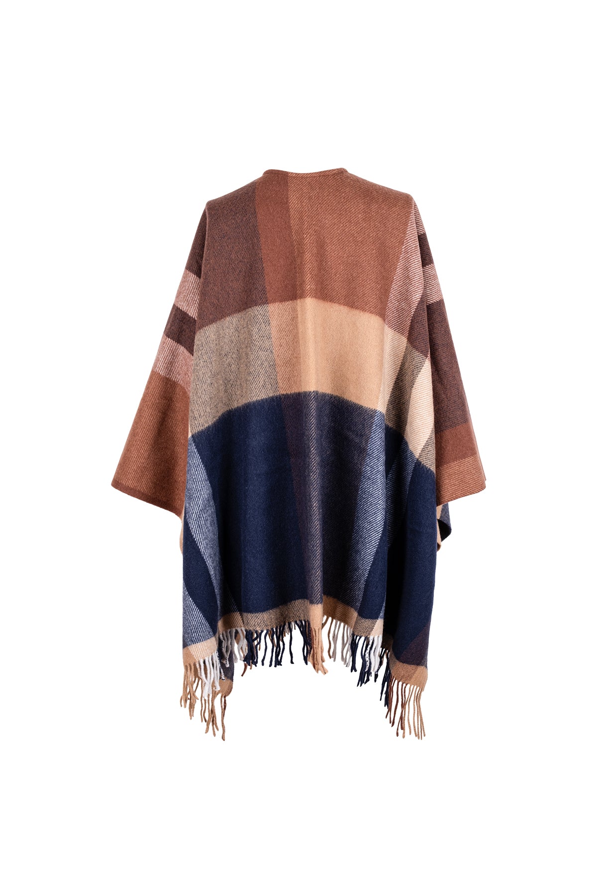 Renkli Laura Saf Yün Kareli Panço 130x150cm